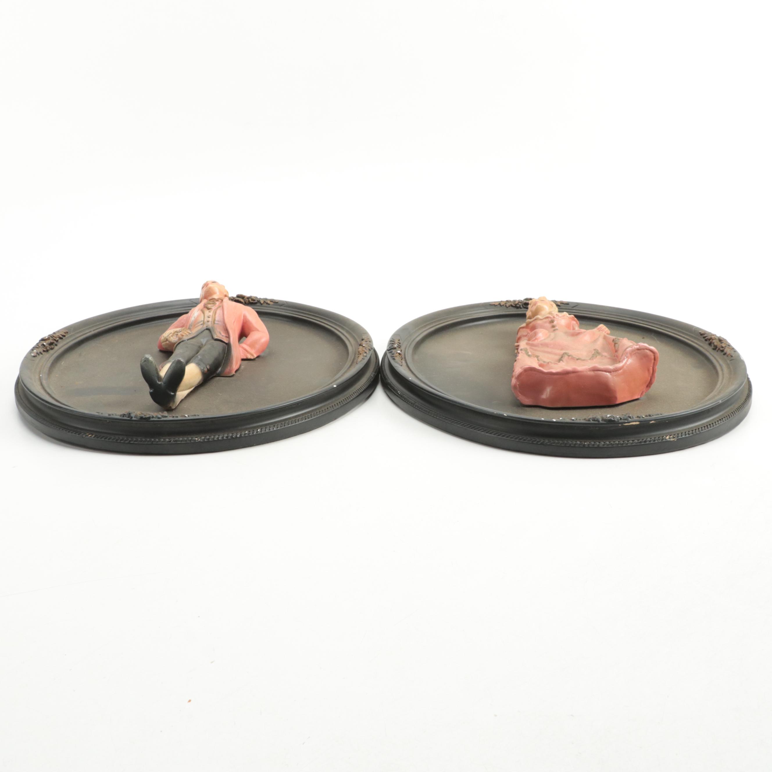 Painted Chalkware Courting Couple Wall Hangings, Mid-20th Century