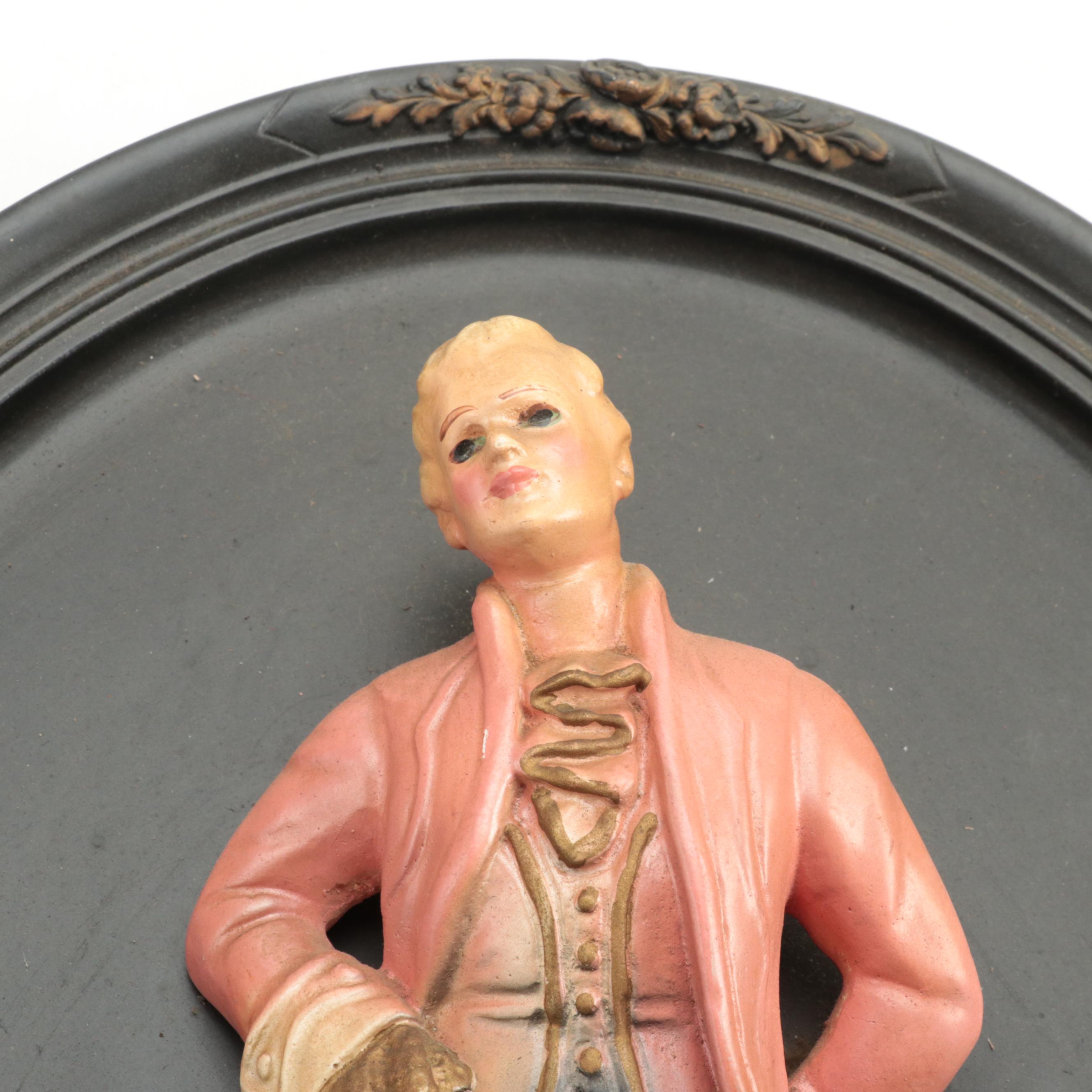 Painted Chalkware Courting Couple Wall Hangings, Mid-20th Century