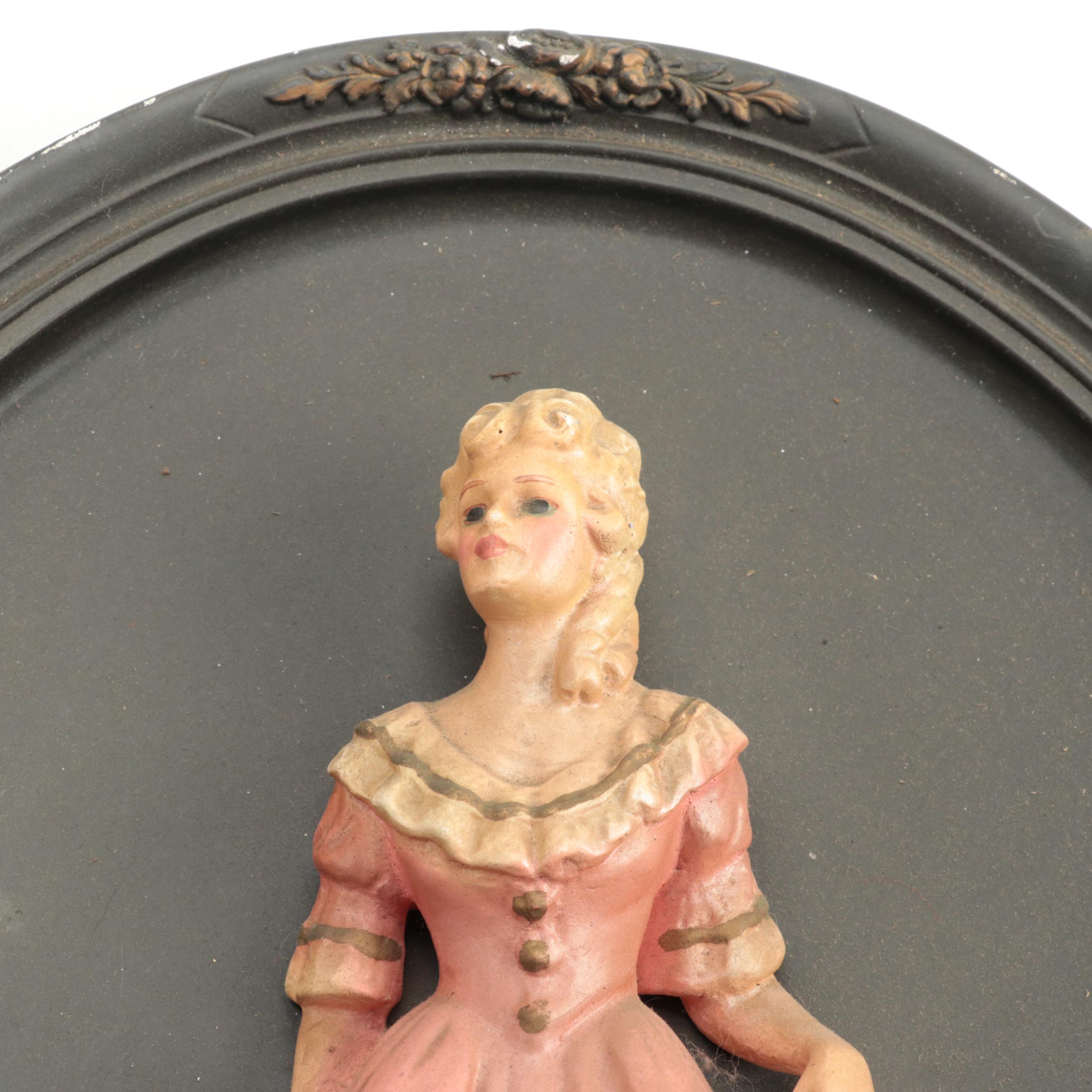 Painted Chalkware Courting Couple Wall Hangings, Mid-20th Century