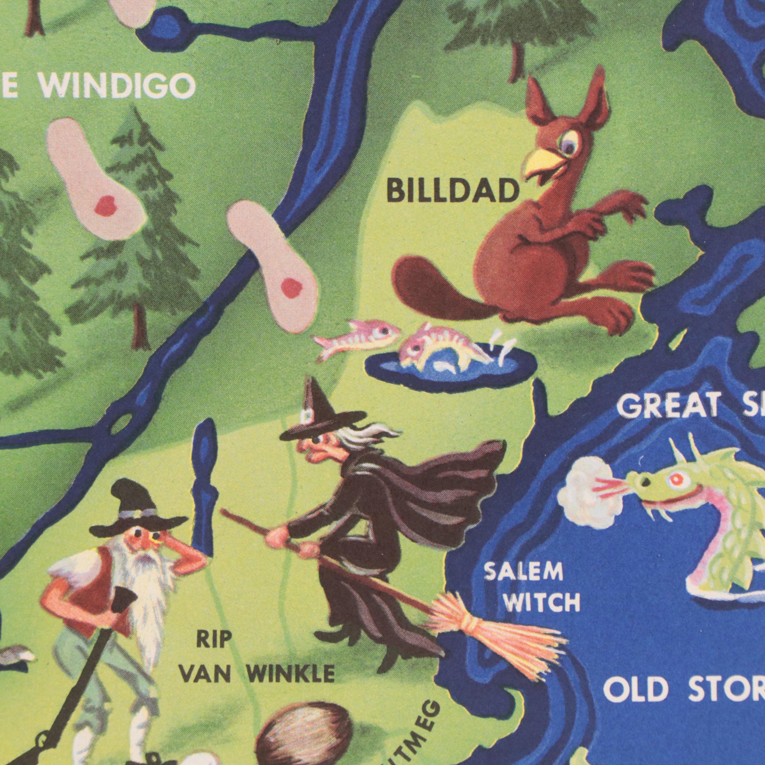 Offset Lithograph Map After John Dukes McKee "American Folklore Legends"