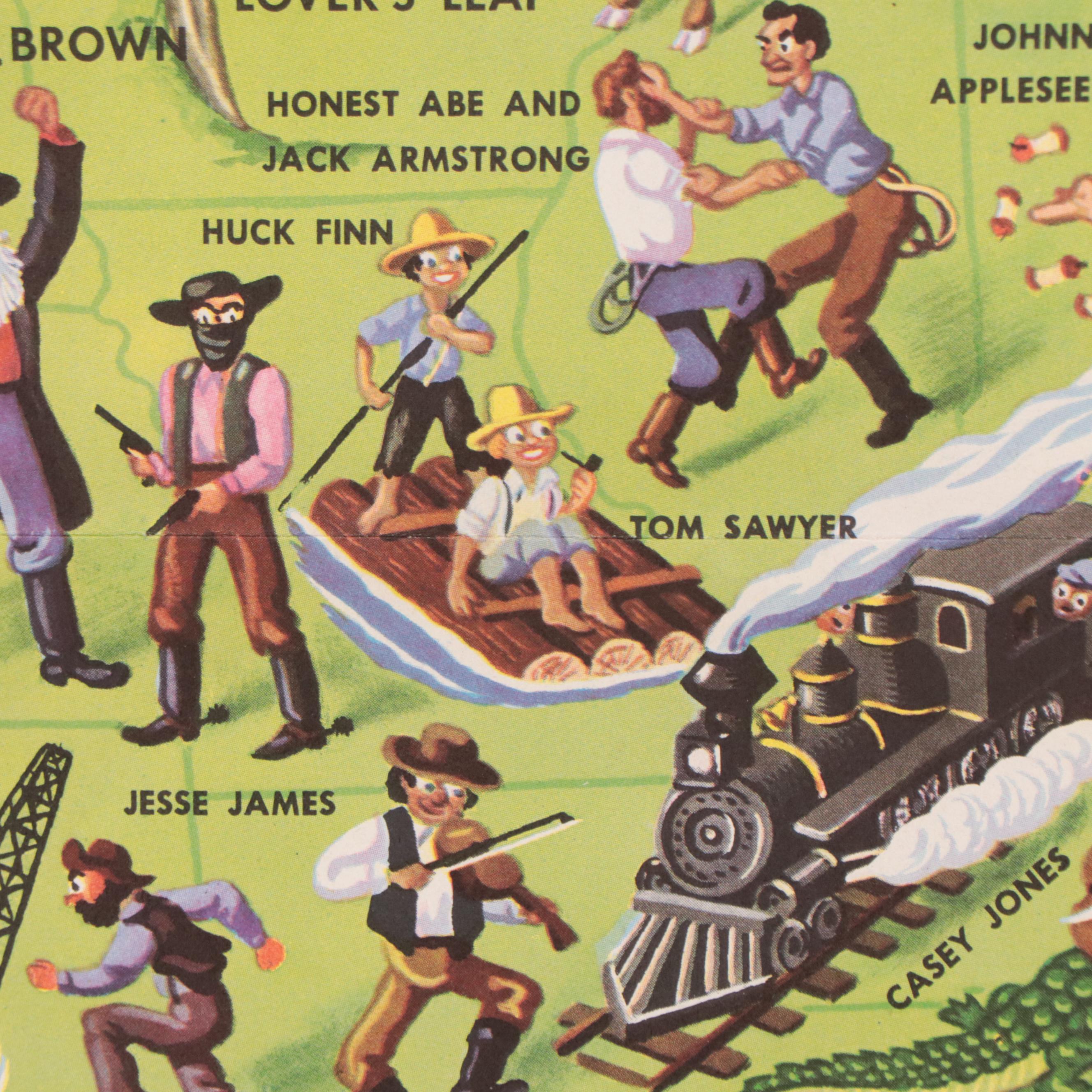 Offset Lithograph Map After John Dukes McKee "American Folklore Legends"