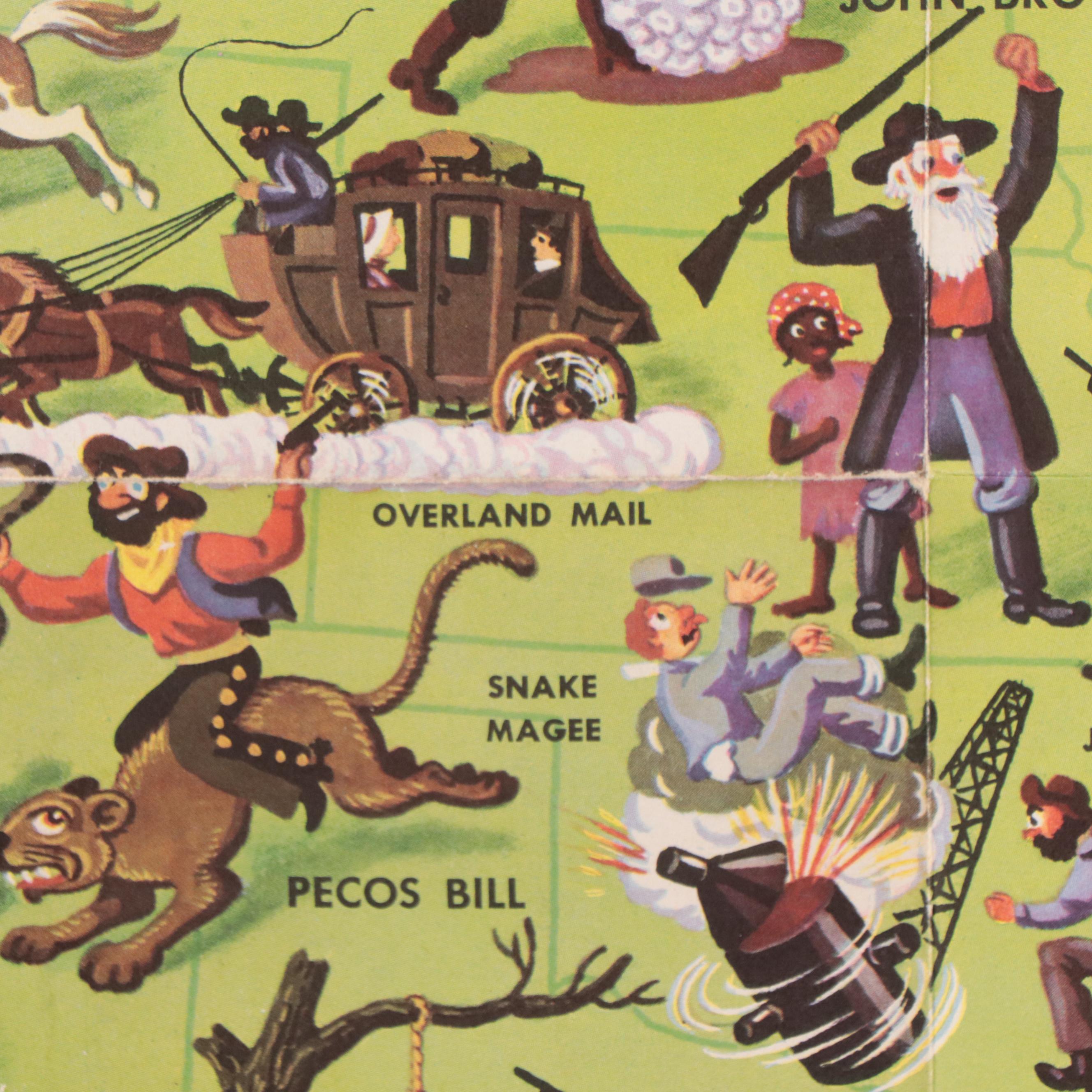 Offset Lithograph Map After John Dukes McKee "American Folklore Legends"