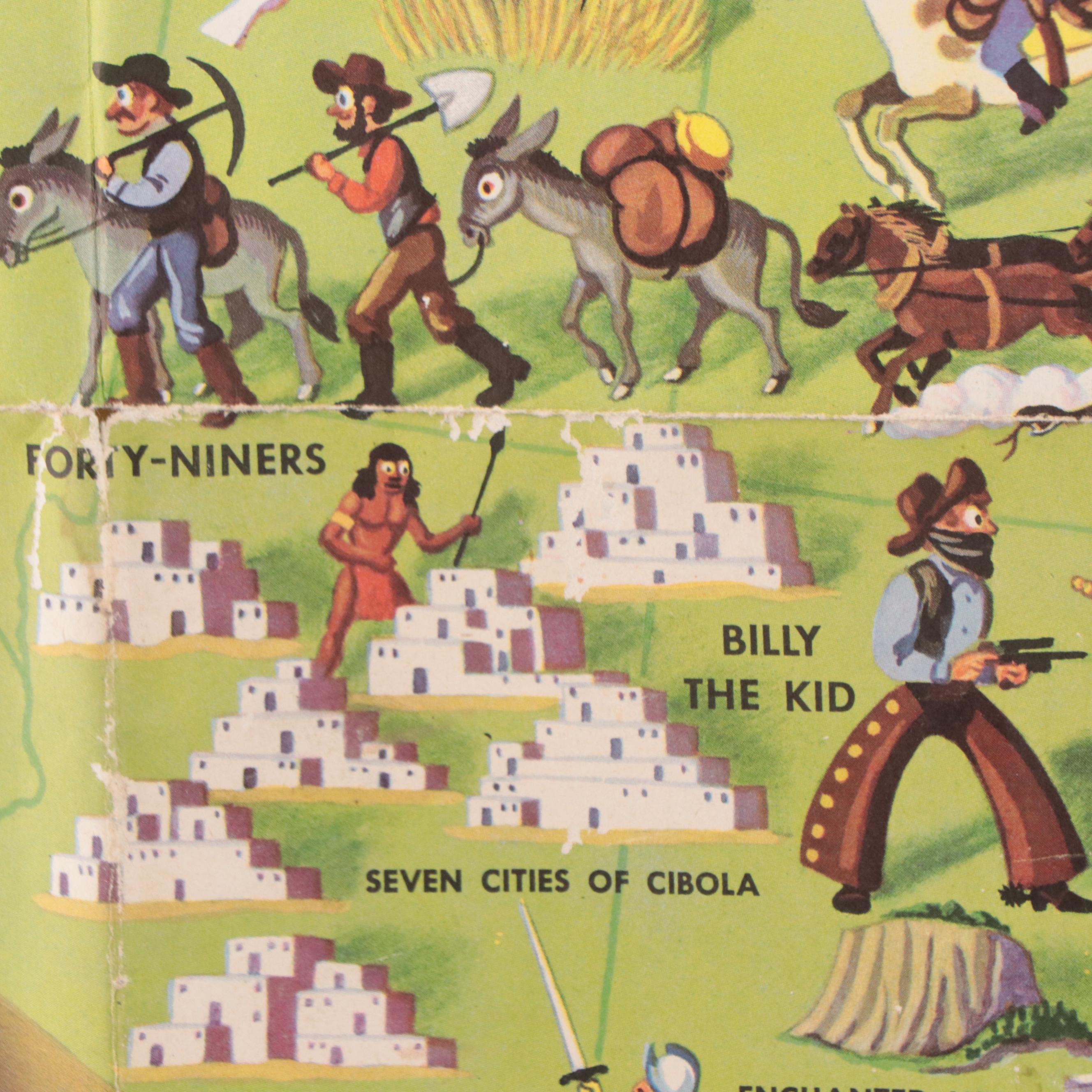 Offset Lithograph Map After John Dukes McKee "American Folklore Legends"