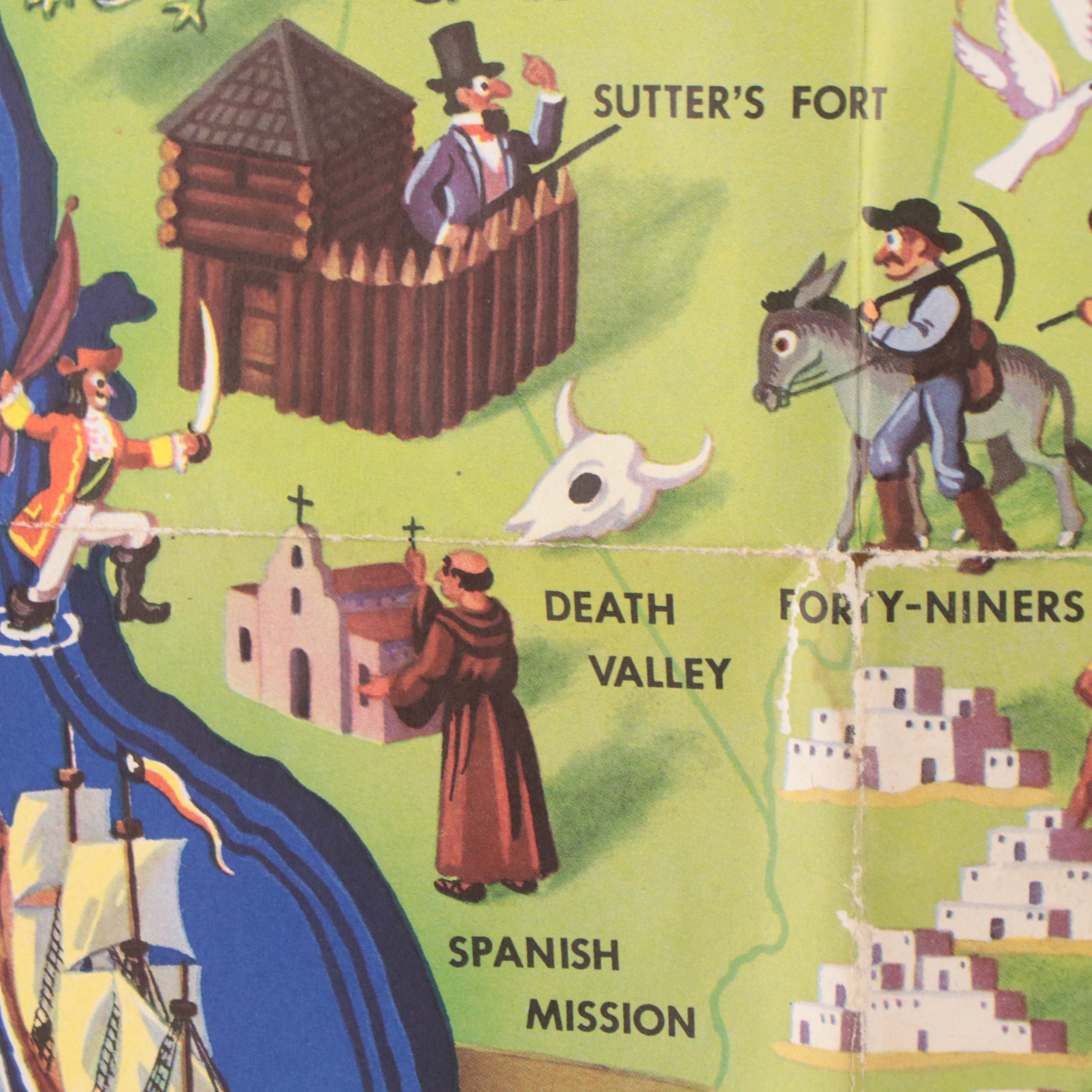 Offset Lithograph Map After John Dukes McKee "American Folklore Legends"