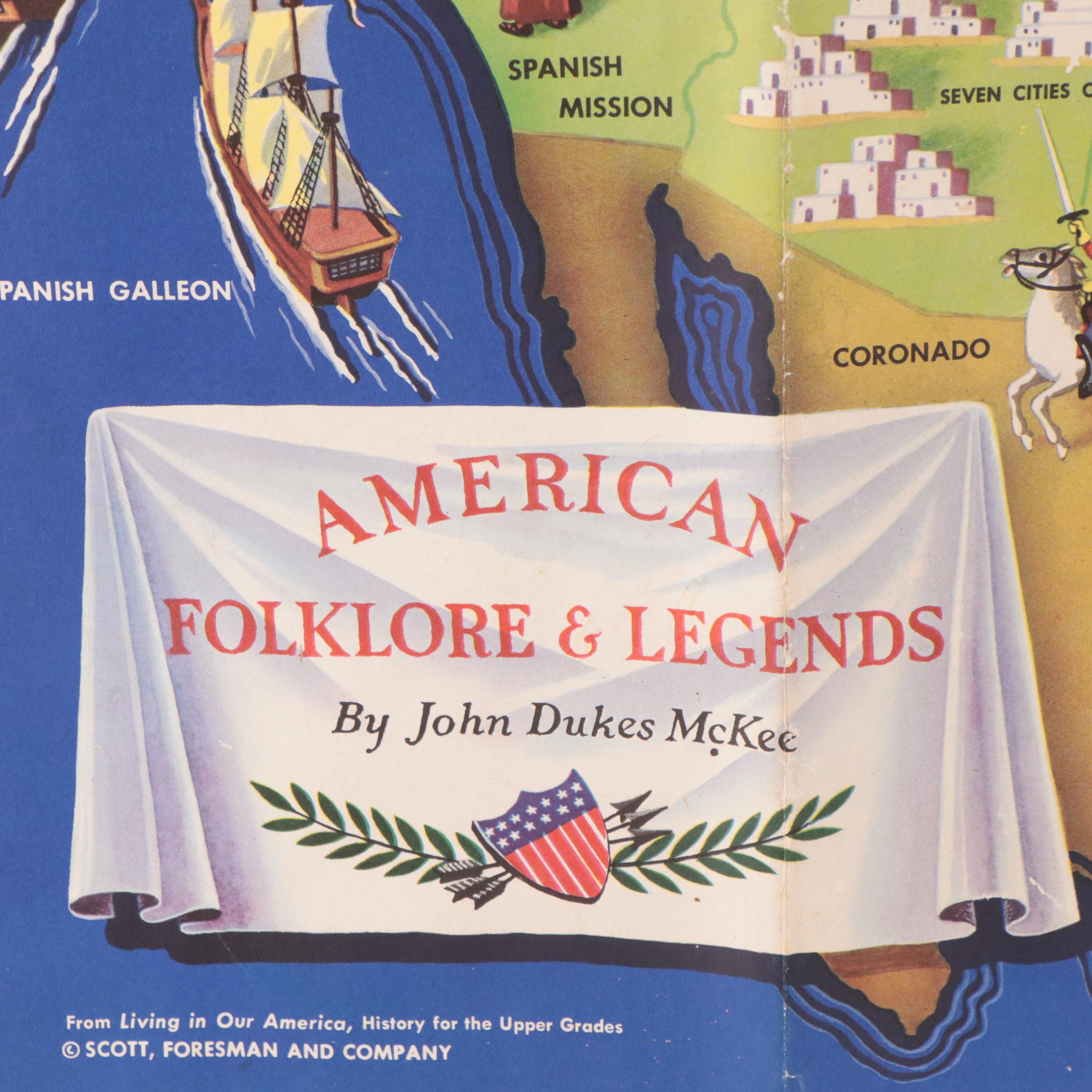 Offset Lithograph Map After John Dukes McKee "American Folklore Legends"
