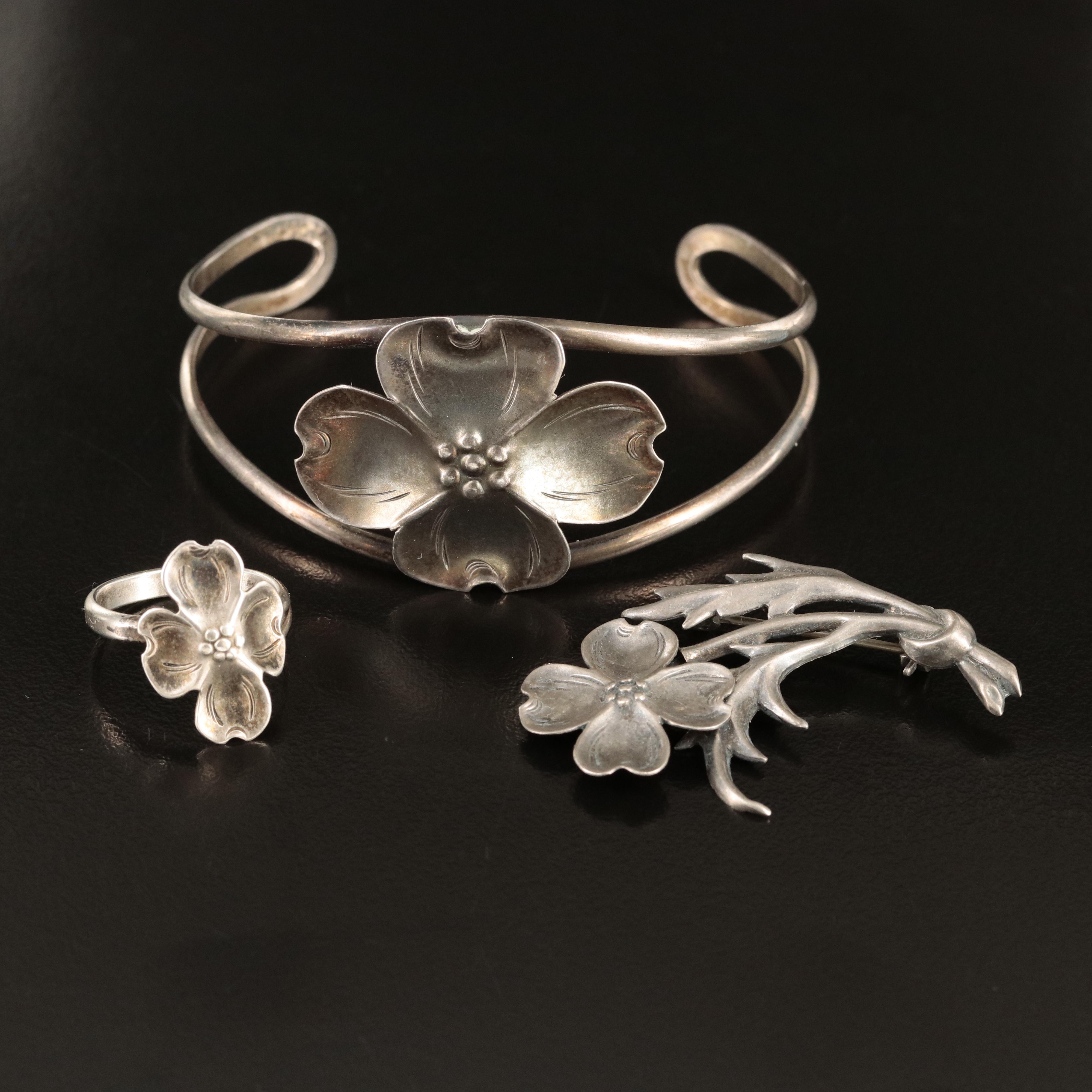 Vintage Sterling Dogwood Flower Jewelry Featuring Stuart Nye