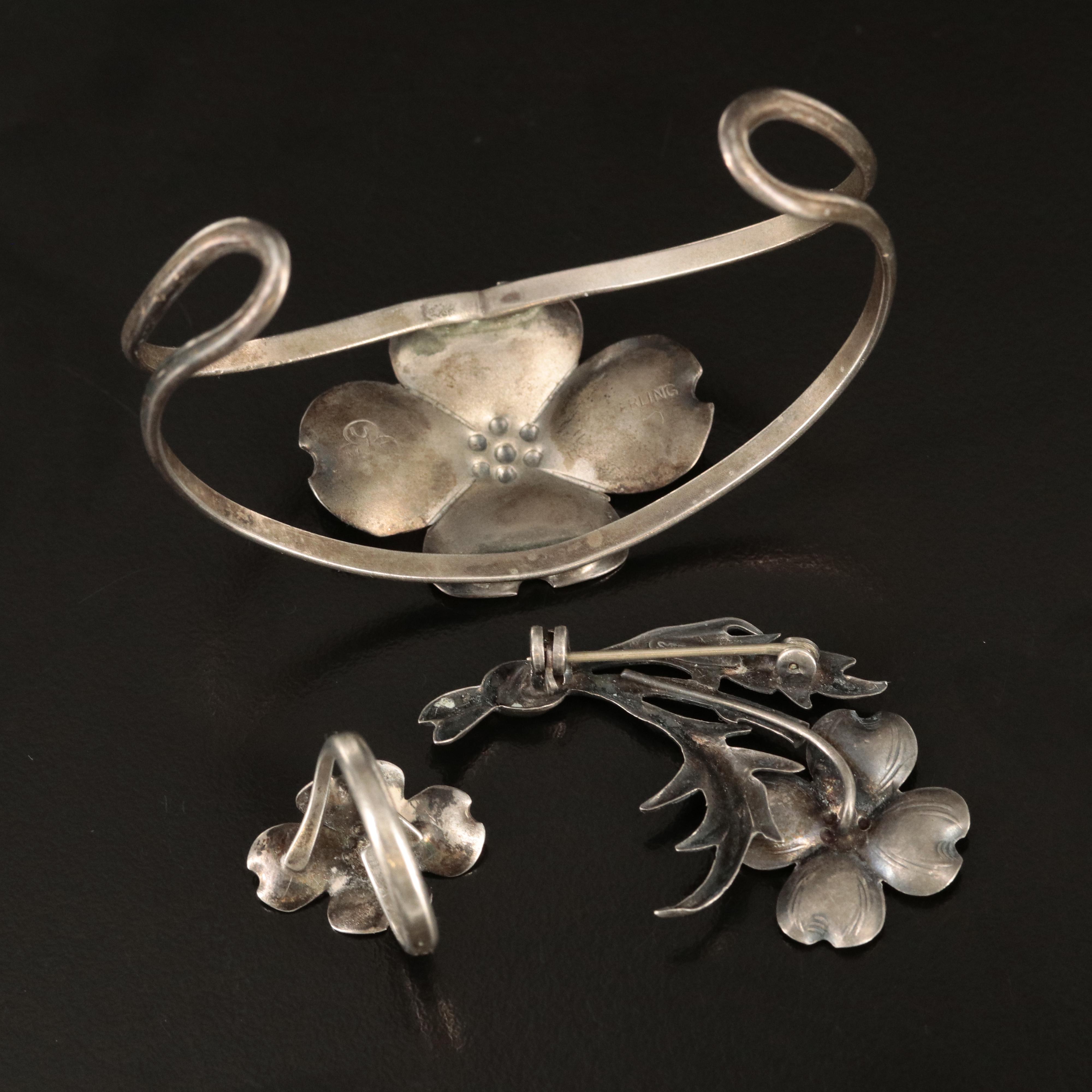 Vintage Sterling Dogwood Flower Jewelry Featuring Stuart Nye