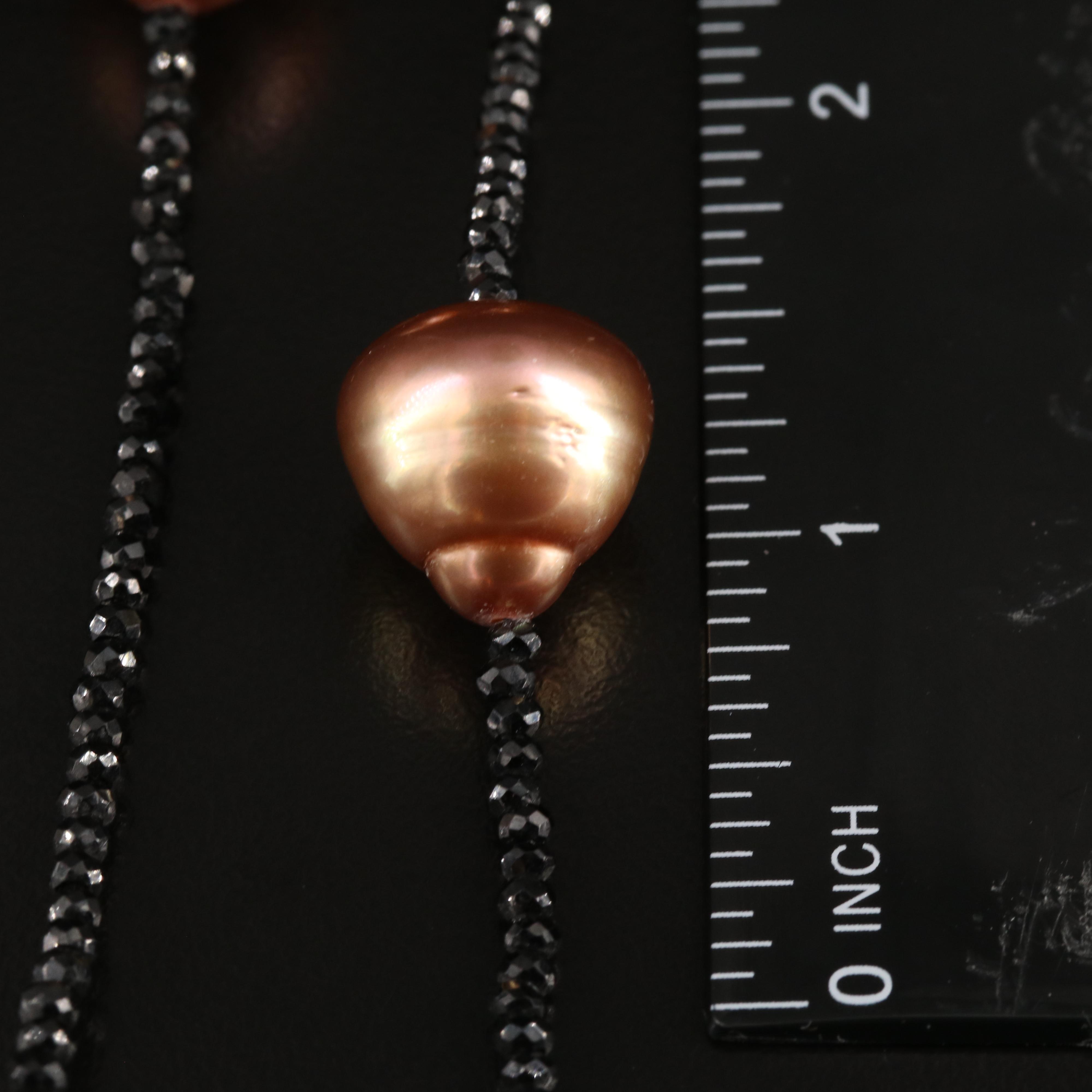 Pearl and Black Spinel Station Necklace with 18K Clasp