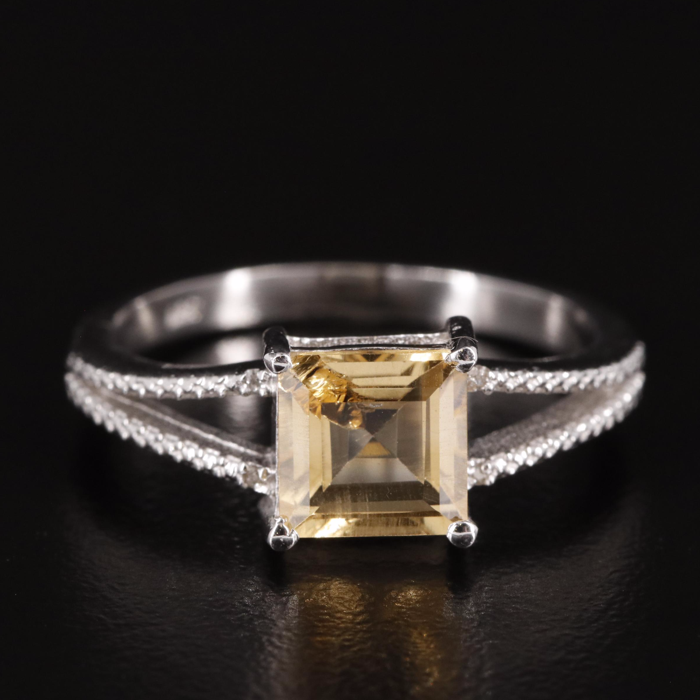 Sterling Citrine Ring with Diamond Accents