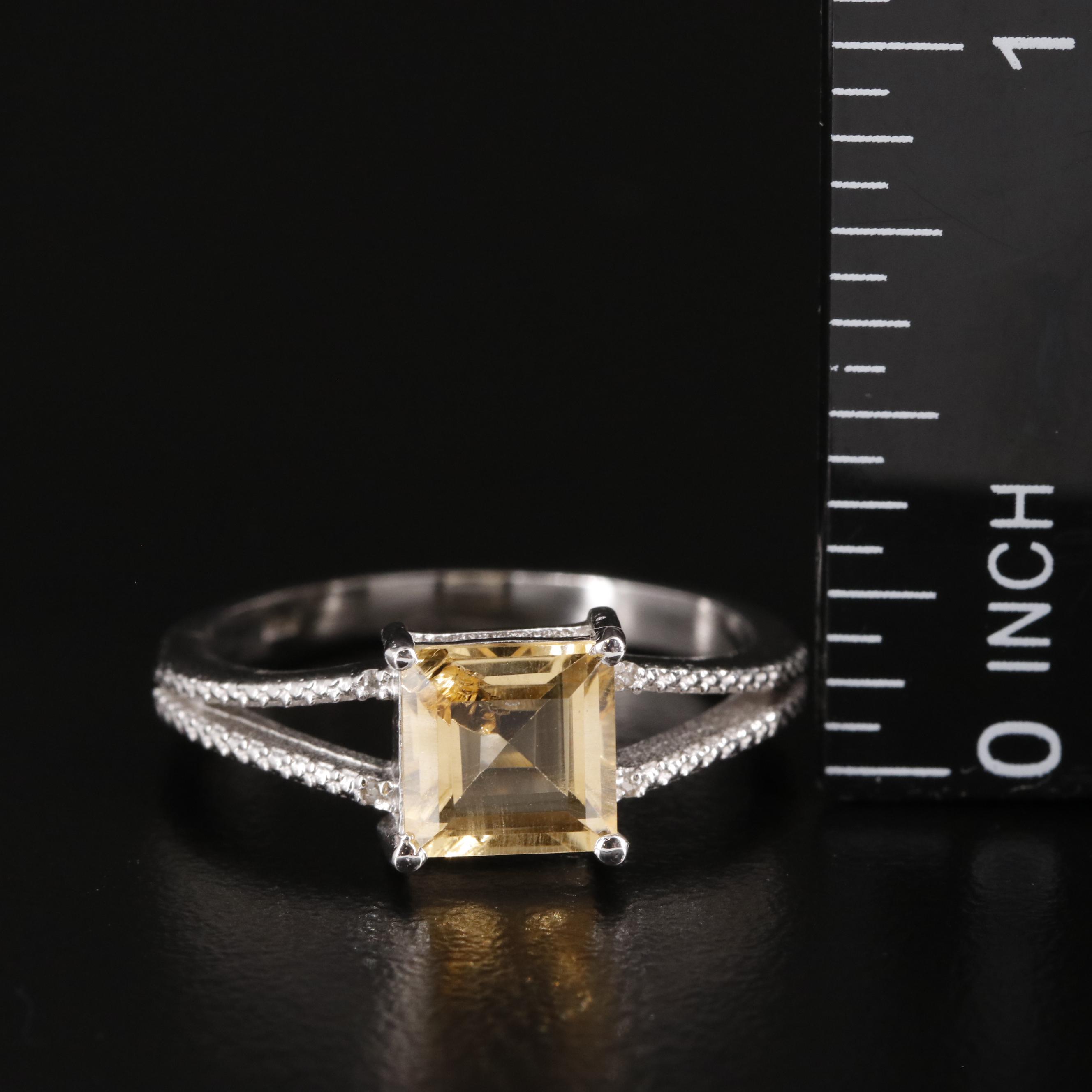 Sterling Citrine Ring with Diamond Accents