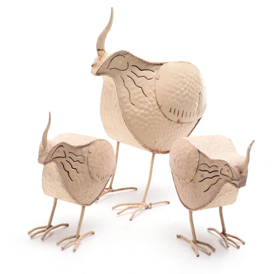 Painted Metal Quail Family Figurines