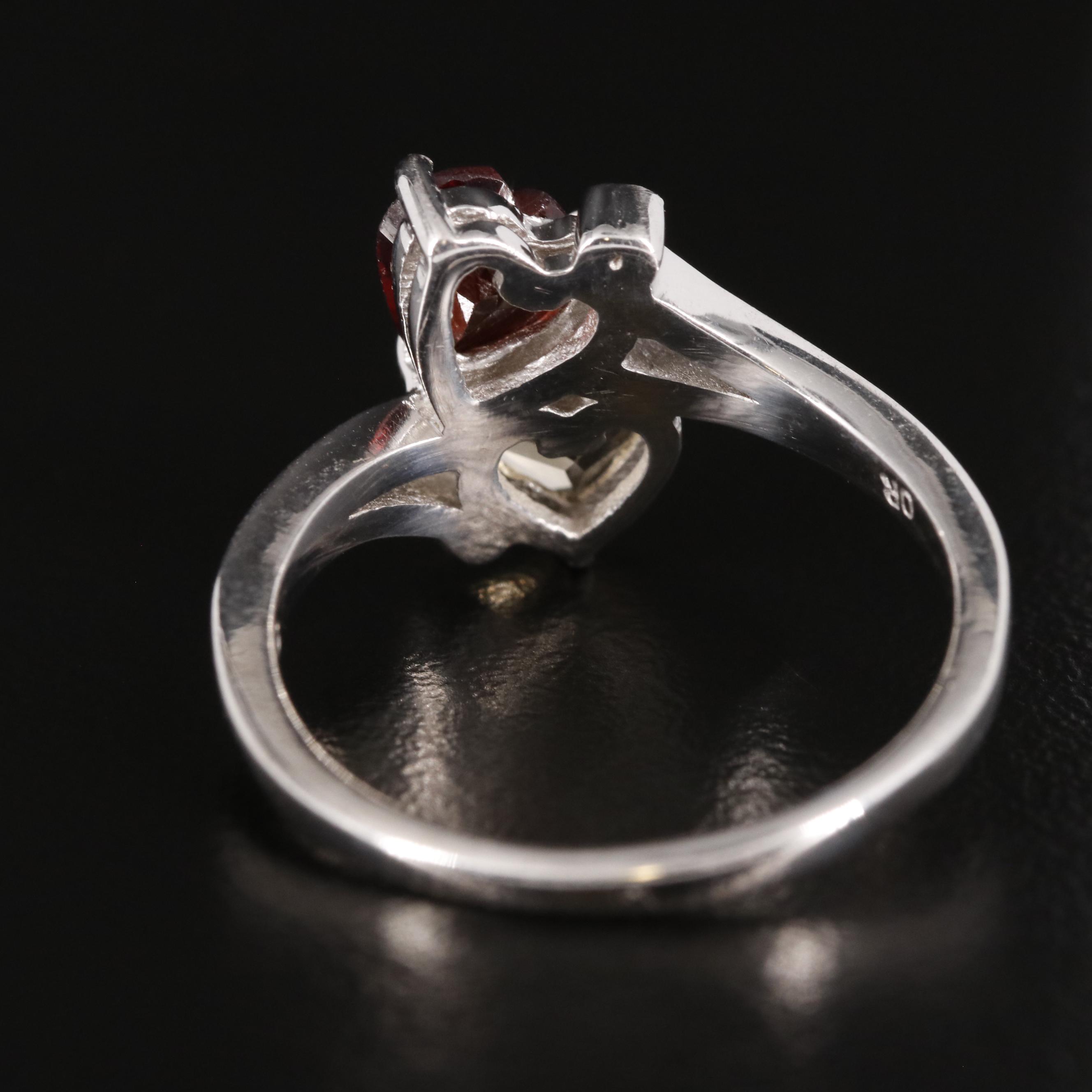 Sterling Garnet and Citrine Heart Ring with White Topaz Accents