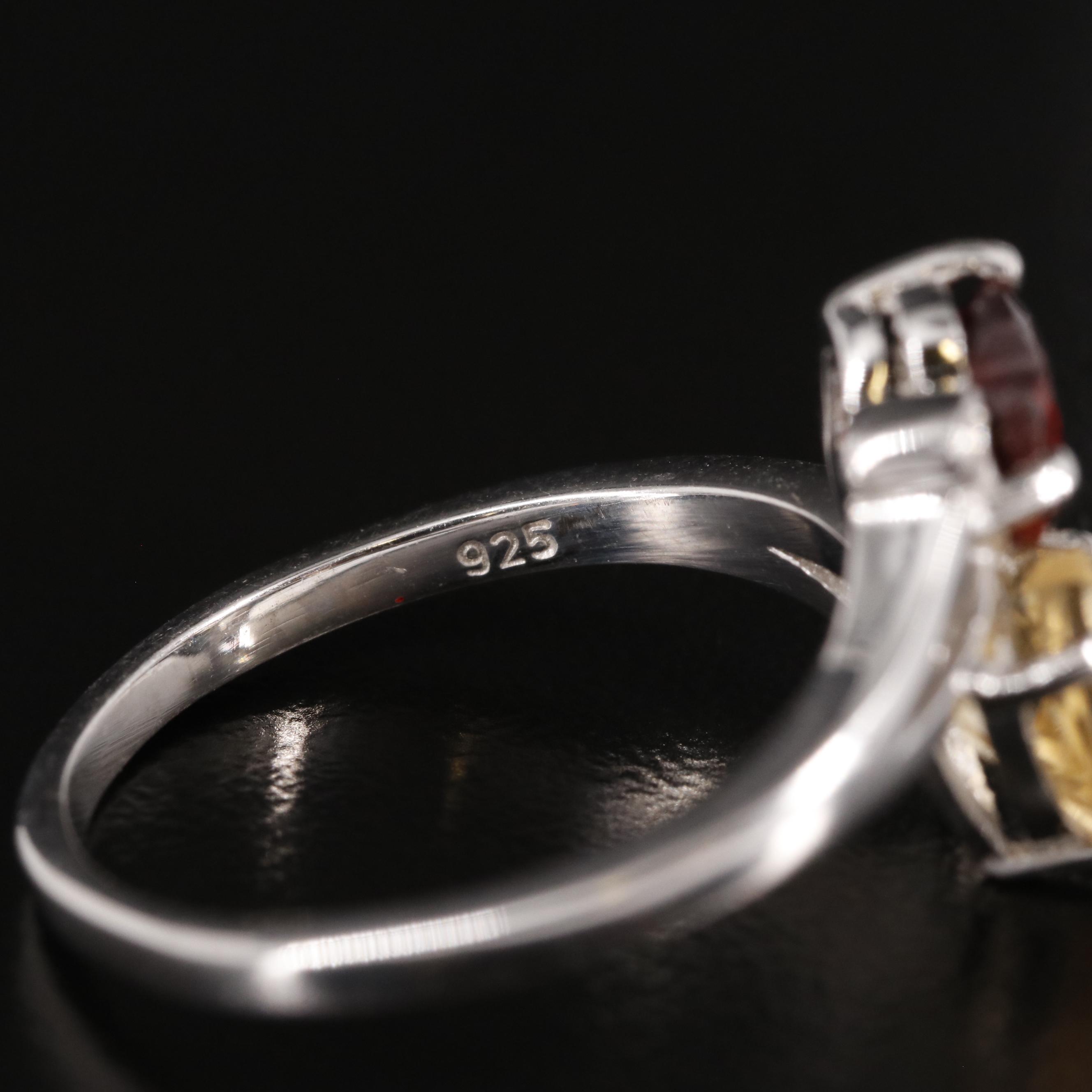 Sterling Garnet and Citrine Heart Ring with White Topaz Accents