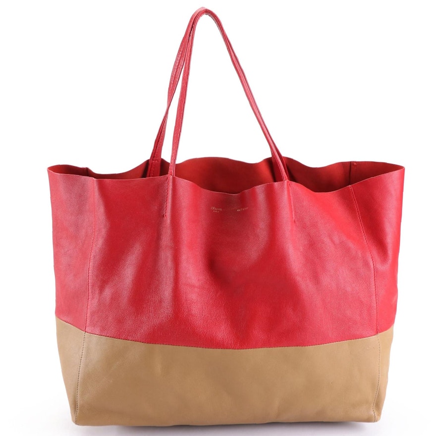 Céline Horizontal Bicolor Cabas Tote in Lambskin Leather