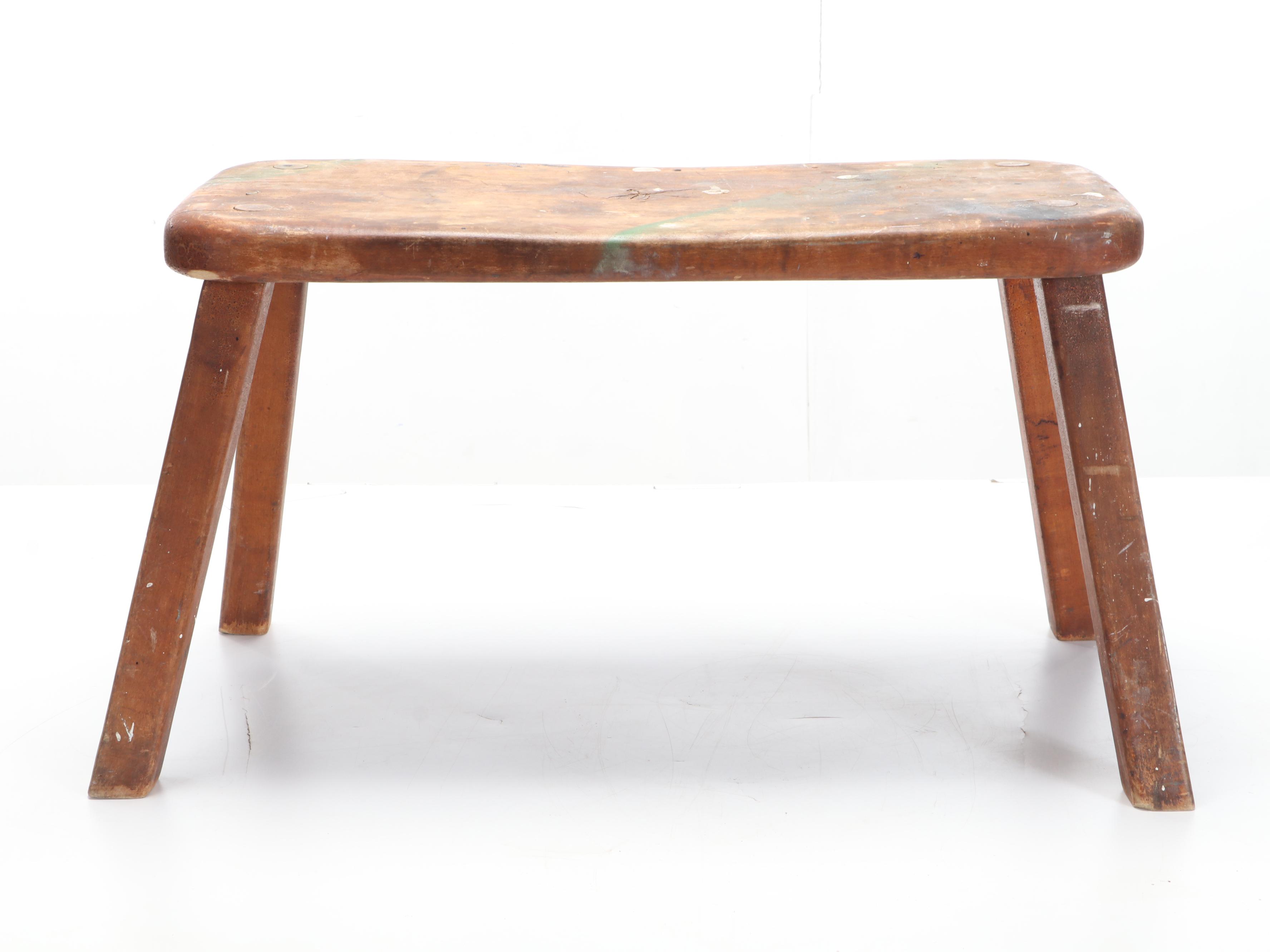Wooden Work Bench With Metal Baskets and Wooden Box