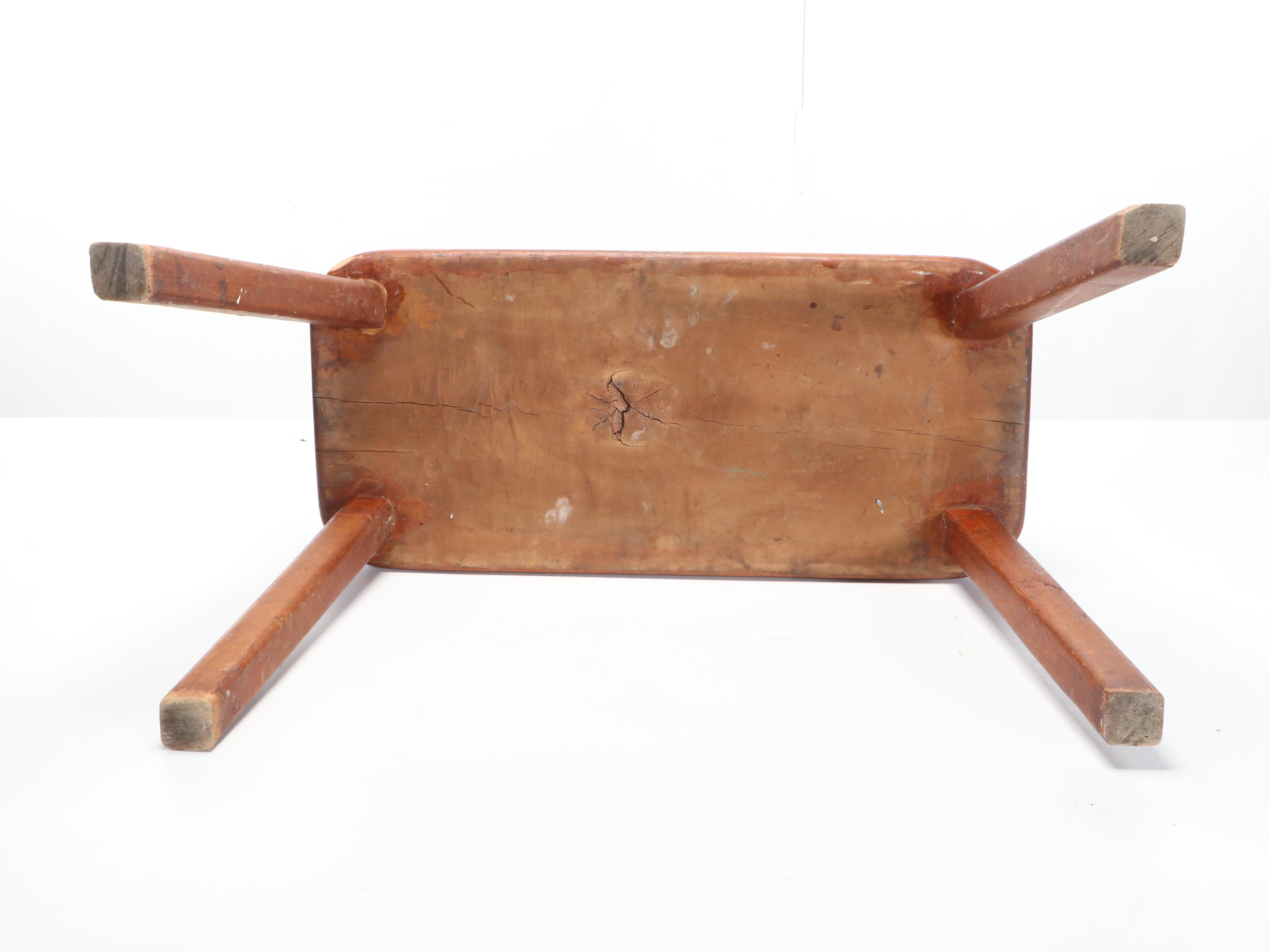 Wooden Work Bench With Metal Baskets and Wooden Box