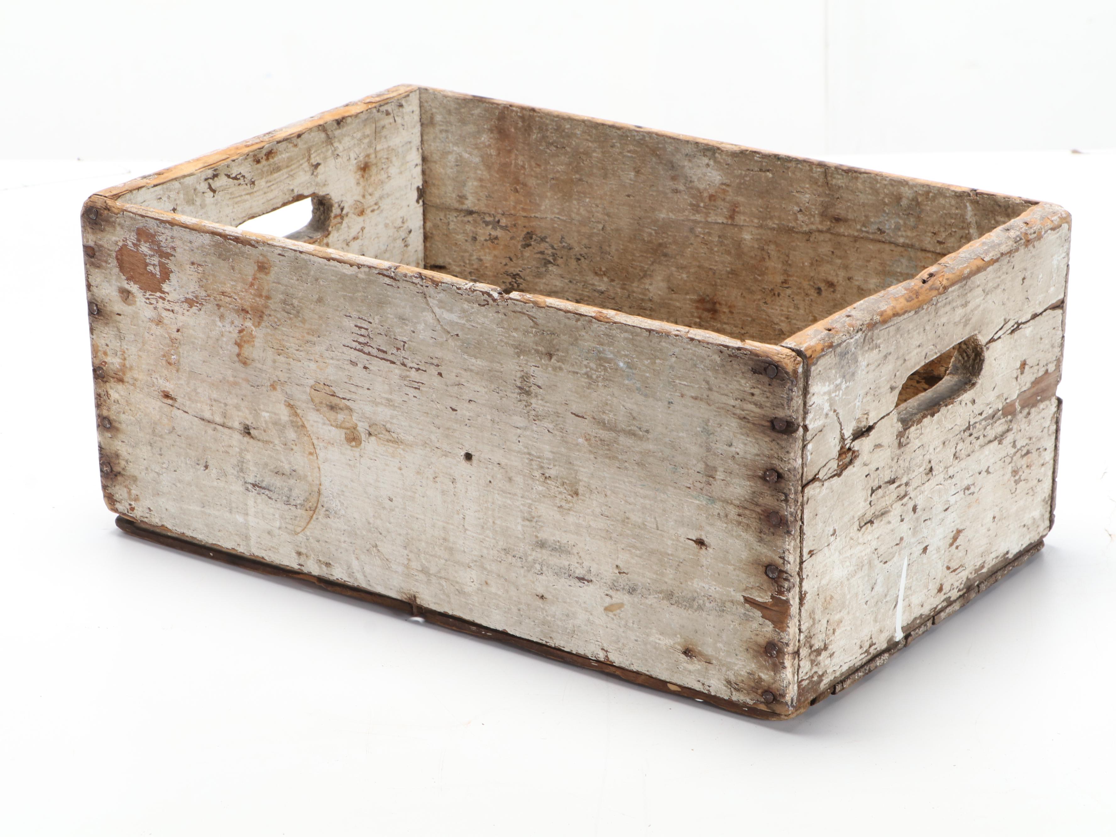 Wooden Work Bench With Metal Baskets and Wooden Box