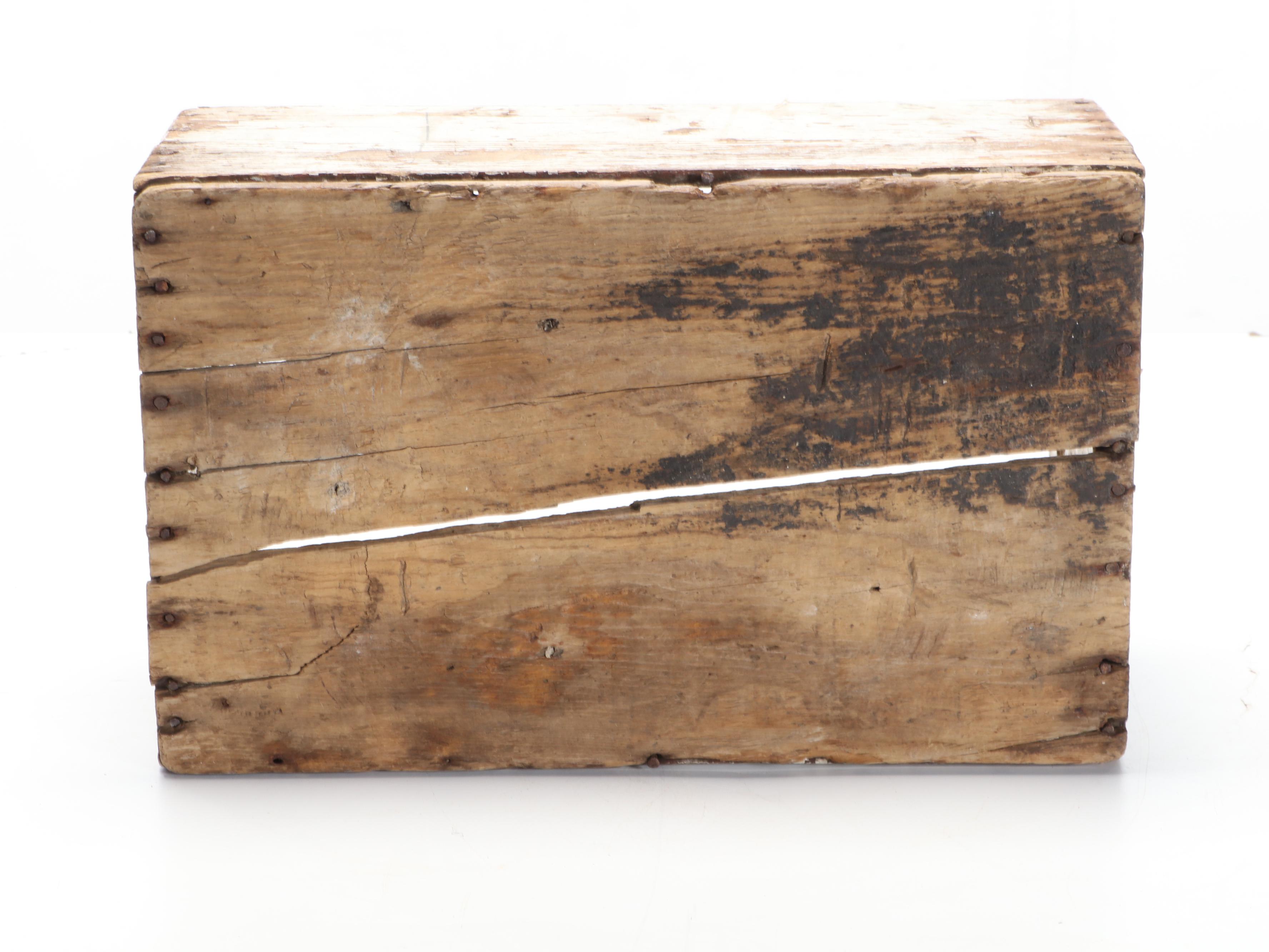 Wooden Work Bench With Metal Baskets and Wooden Box