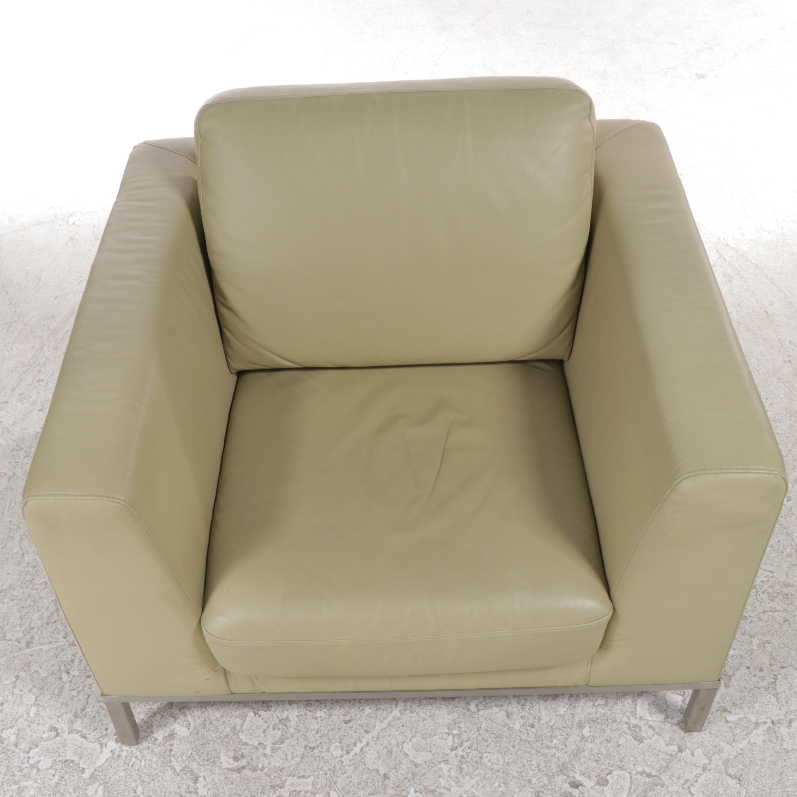 Italsofa Modernist Style Leather and Brushed Metal Club Chair