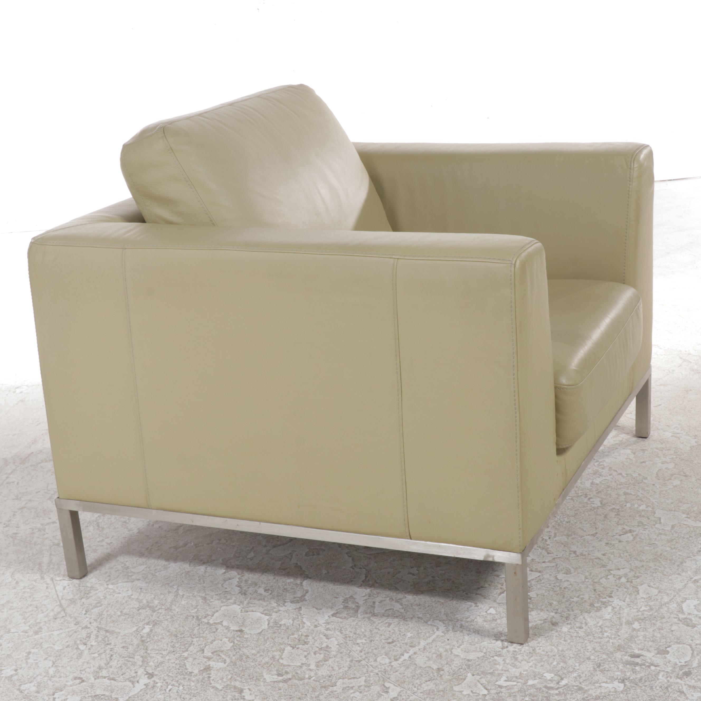 Italsofa Modernist Style Leather and Brushed Metal Club Chair