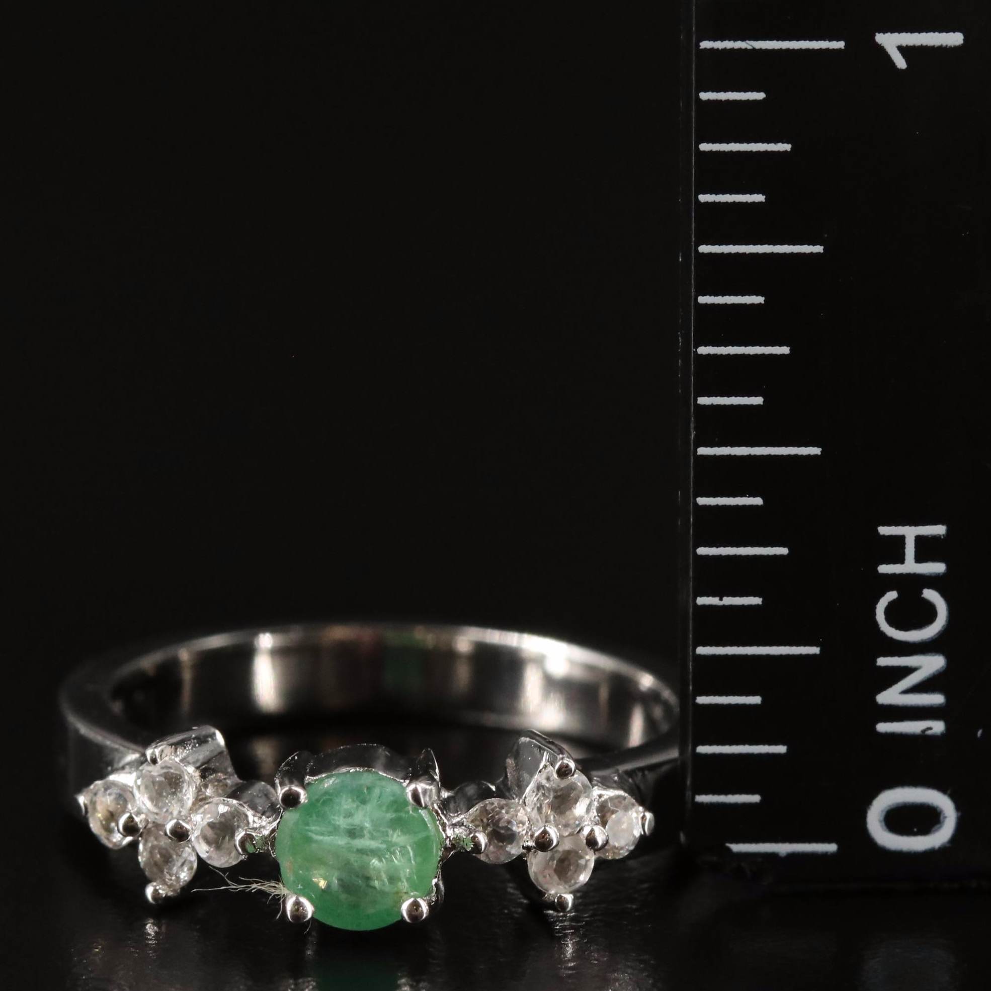 Sterling Emerald and White Topaz Ring