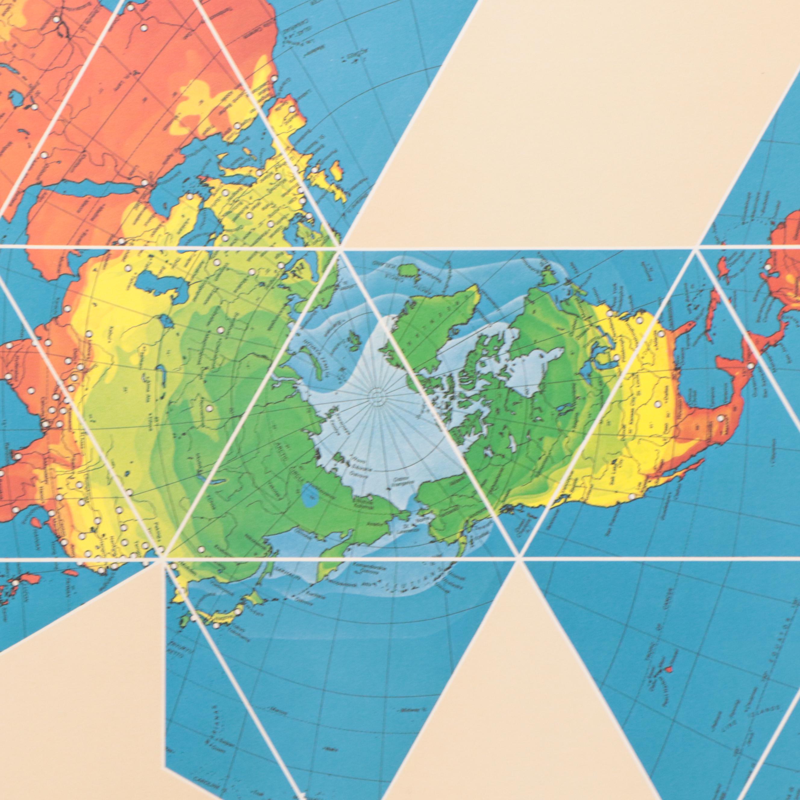 Buckminster Fuller Halftone Map "Dymaxion Airocean World Map," 1979
