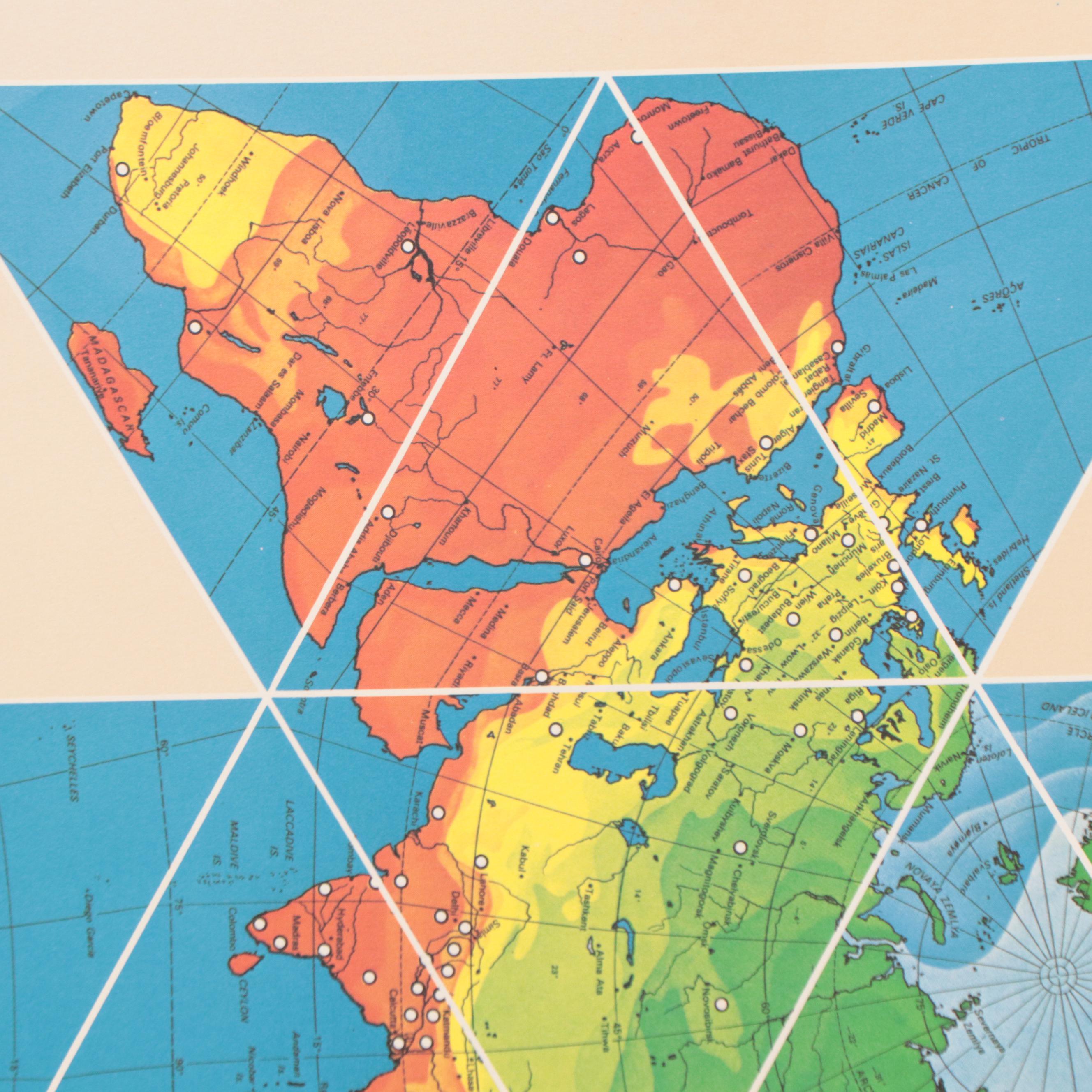 Buckminster Fuller Halftone Map "Dymaxion Airocean World Map," 1979