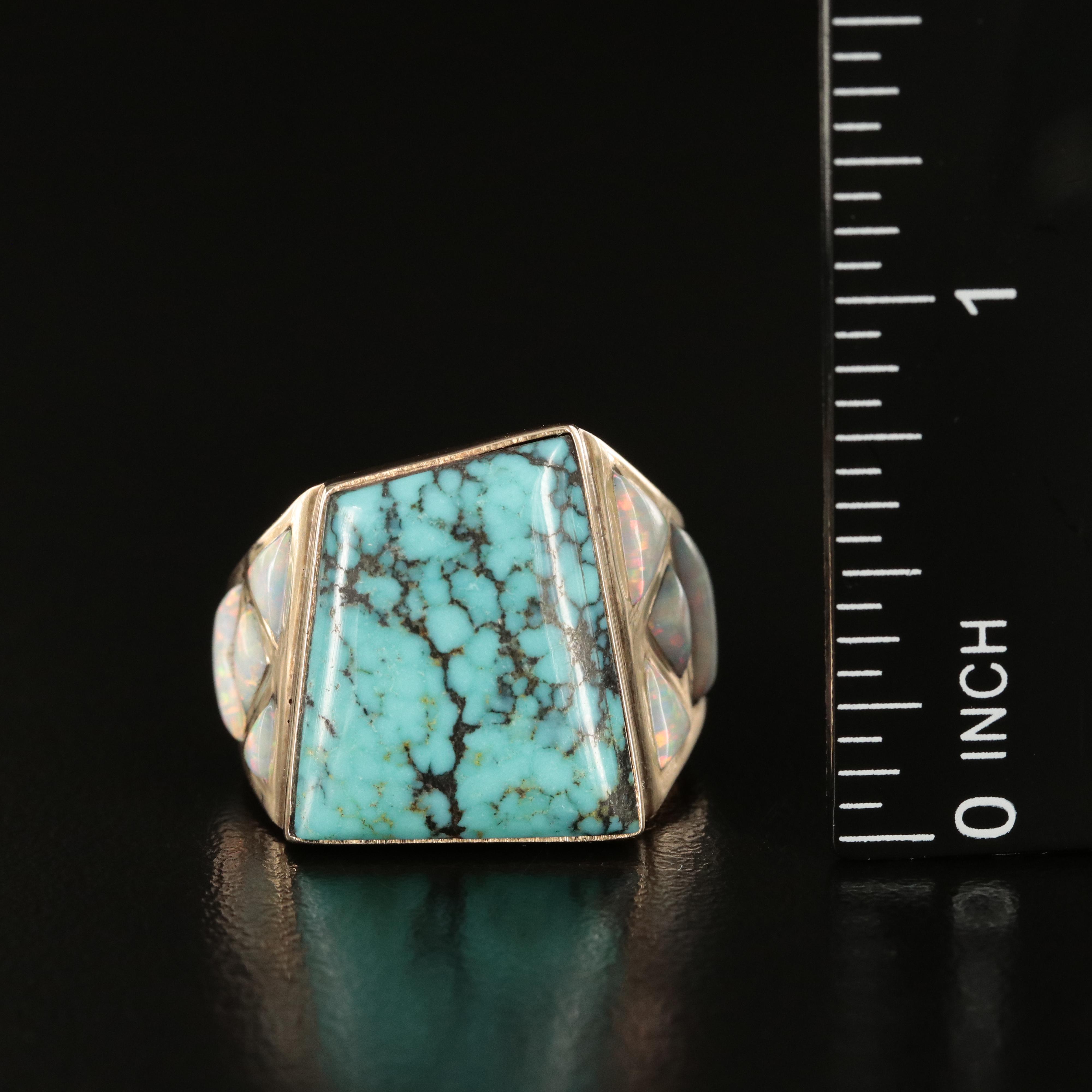 14K Turquoise and Opal Inlay Ring