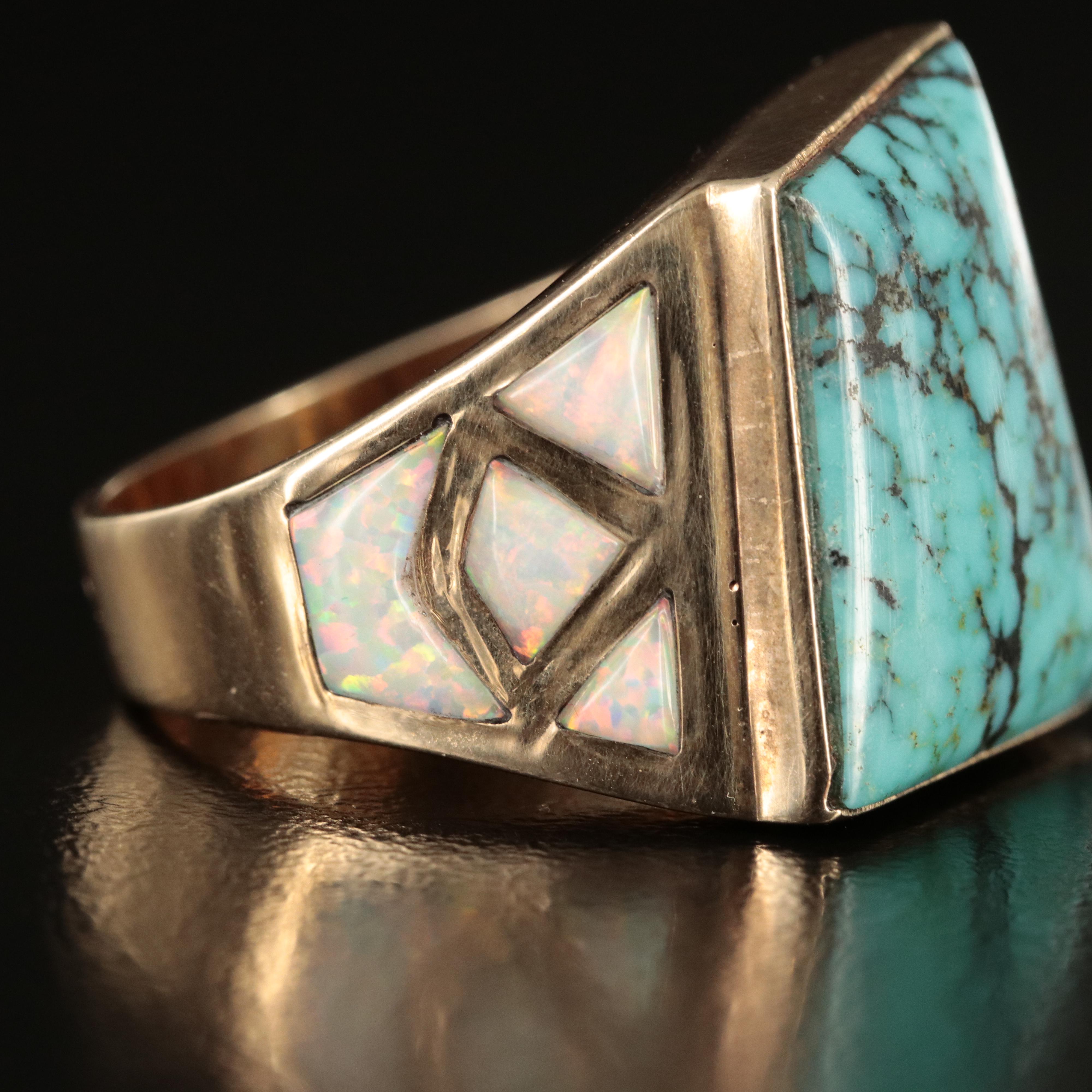 14K Turquoise and Opal Inlay Ring