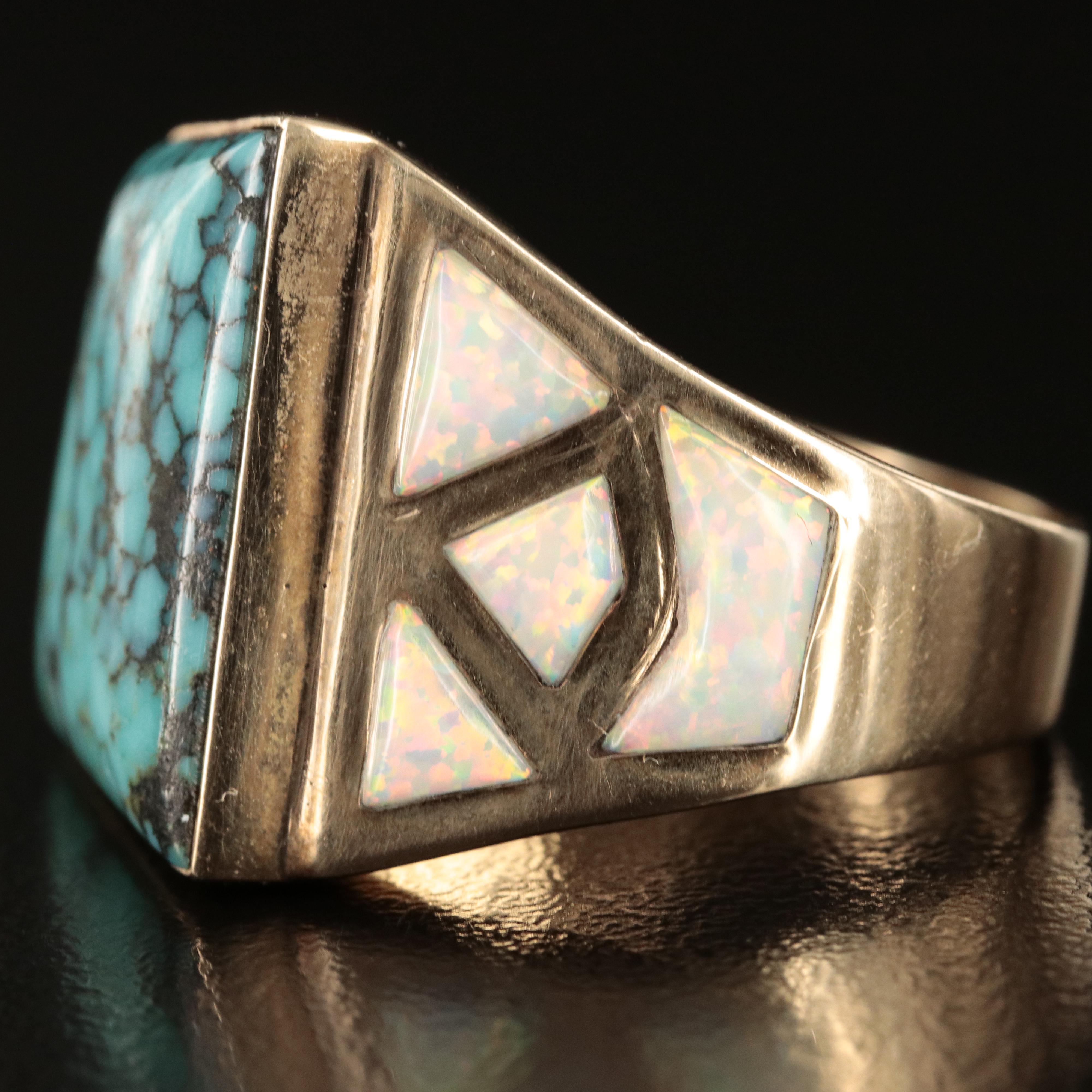 14K Turquoise and Opal Inlay Ring