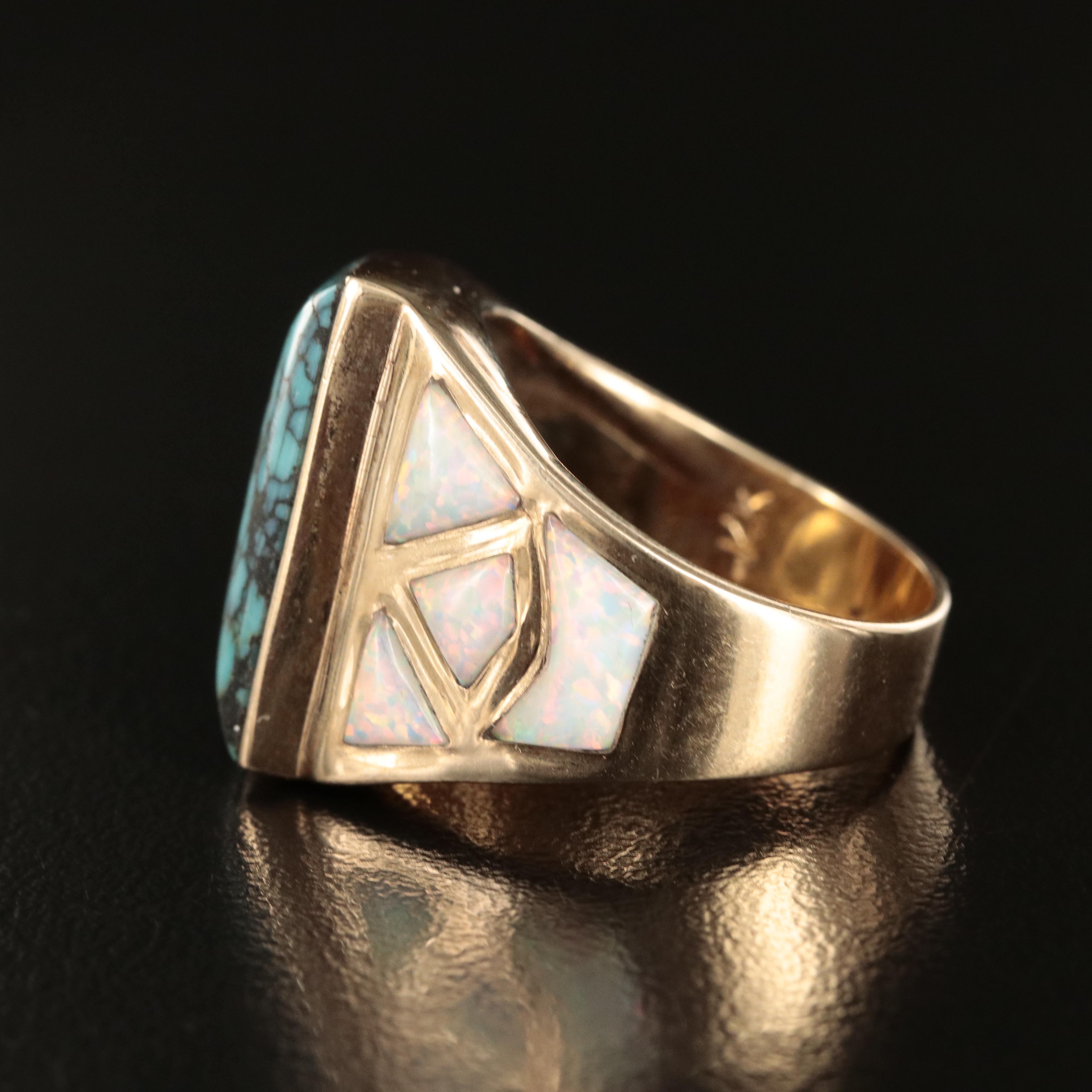 14K Turquoise and Opal Inlay Ring
