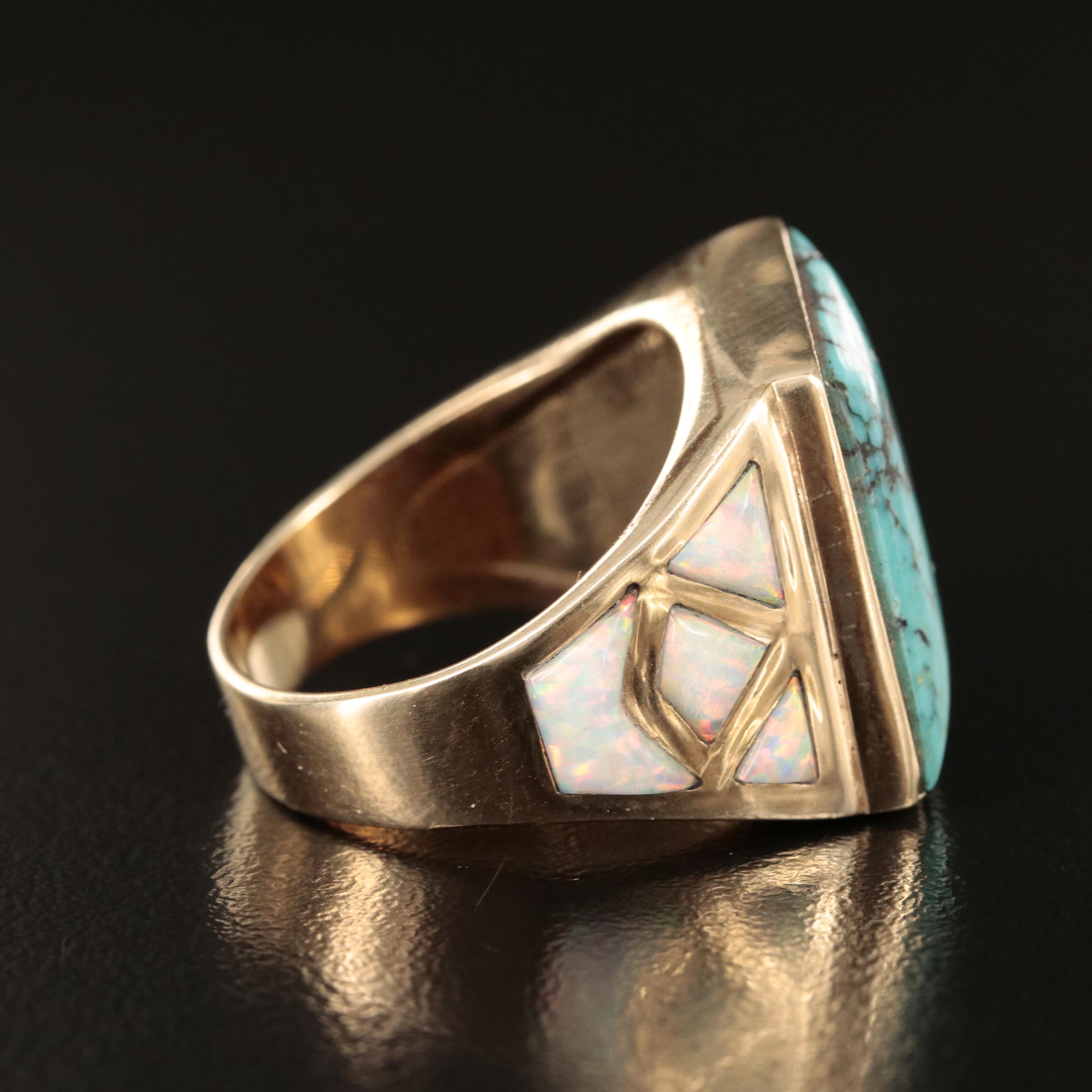 14K Turquoise and Opal Inlay Ring