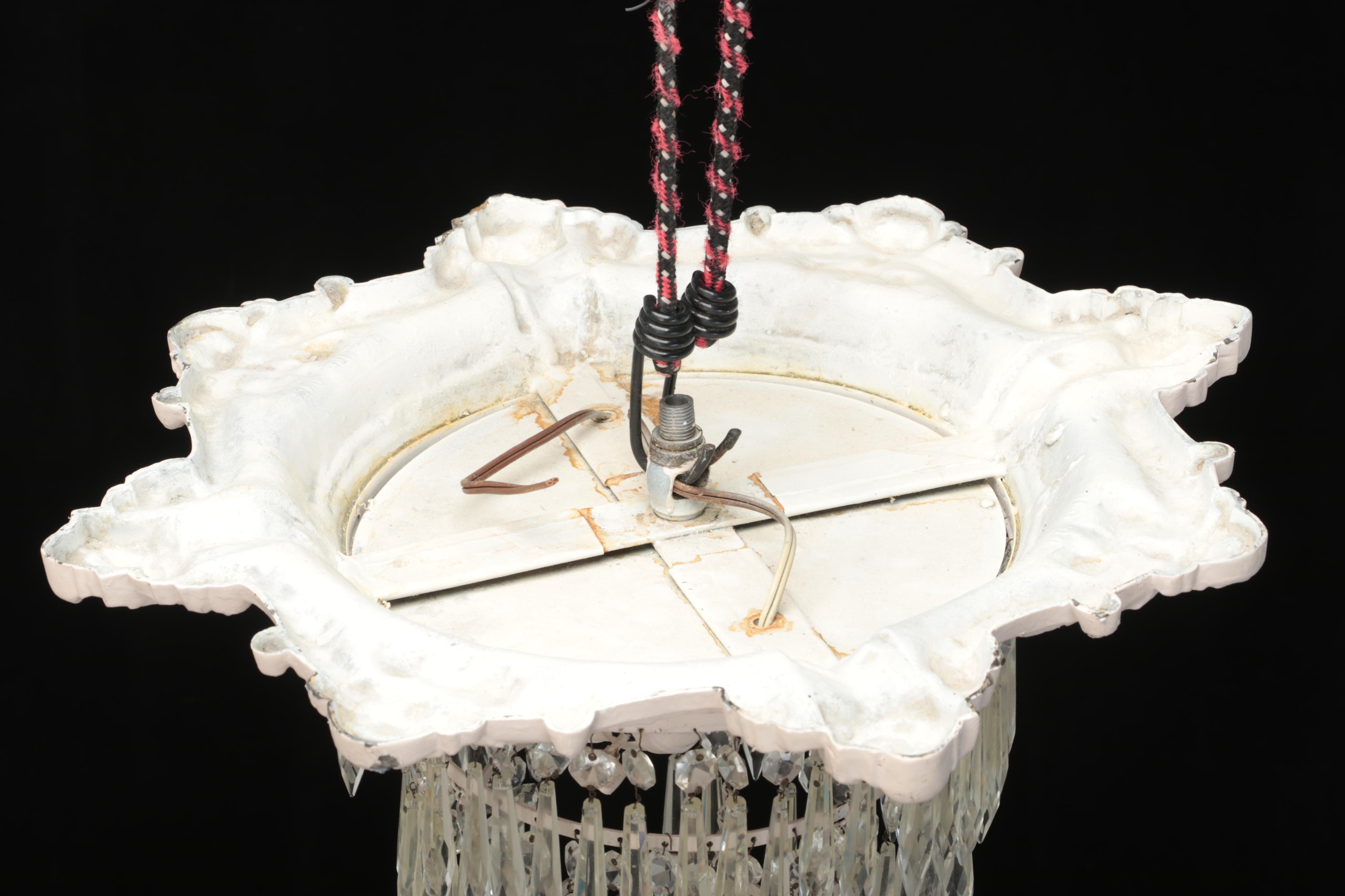 Neoclassical Style Glass Prism Pendant and Ceiling Medallion, Vintage