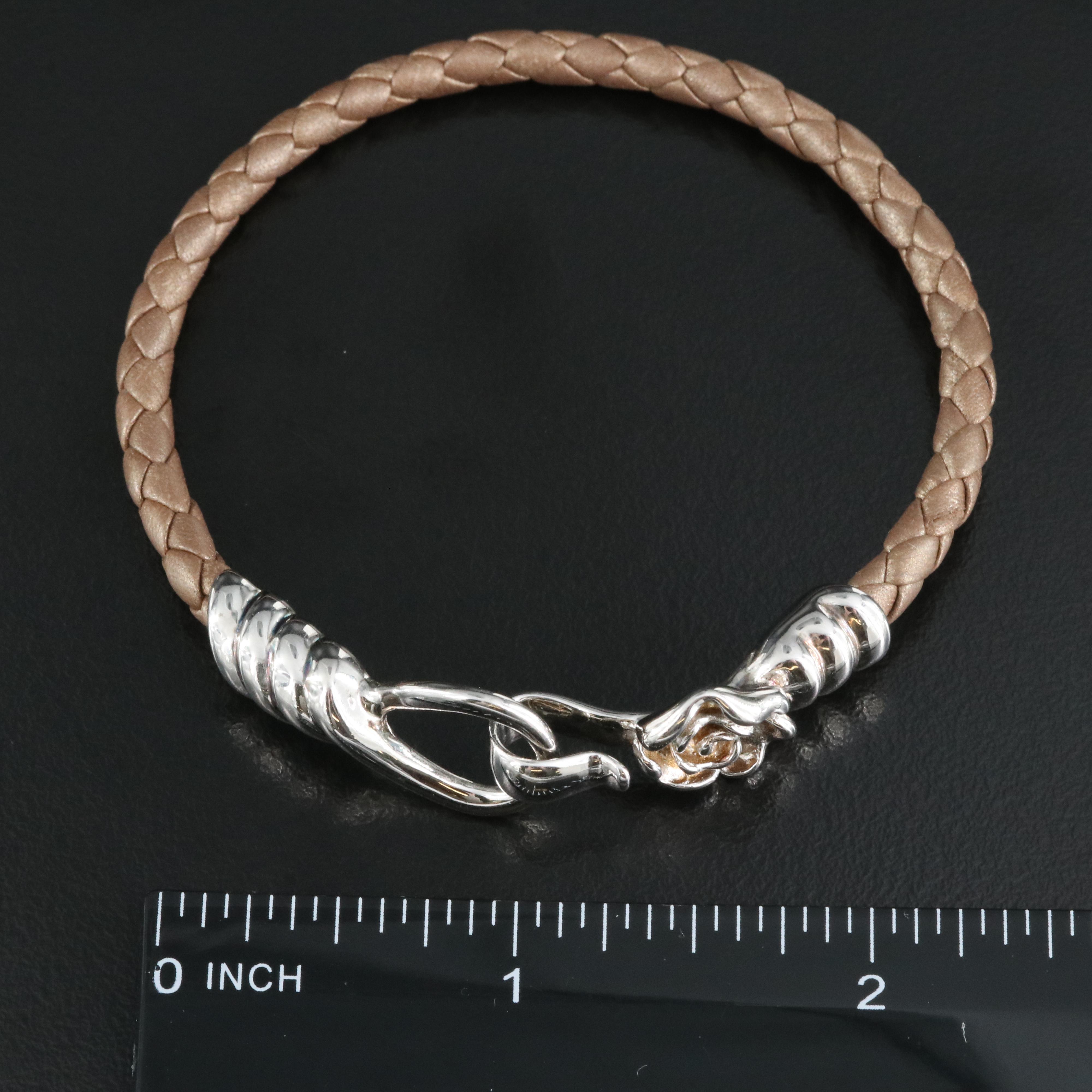 Sterling Leather Floral Braided Necklace and Bracelet Set