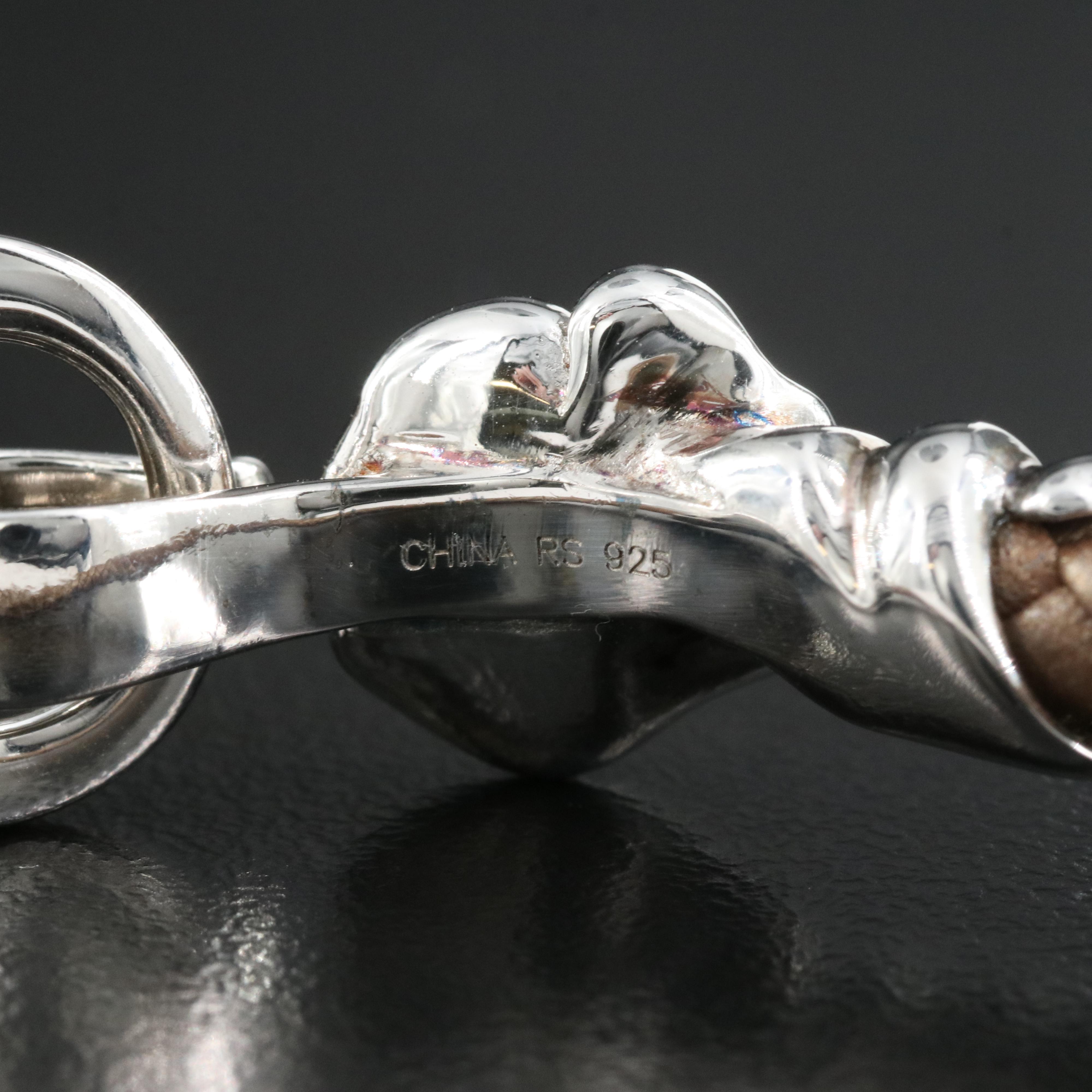 Sterling Leather Floral Braided Necklace and Bracelet Set