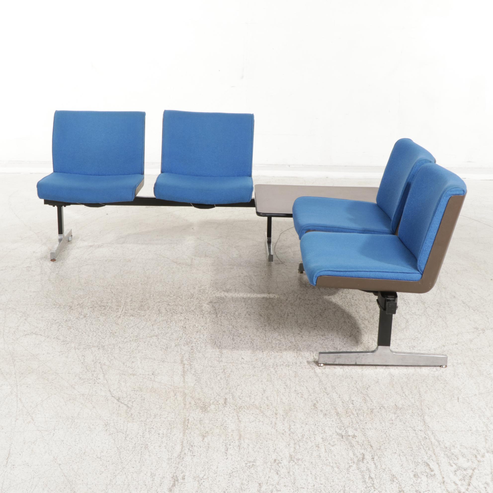 Krueger Mid Century Modern Upholstered Waiting Room Corner Seats and Table