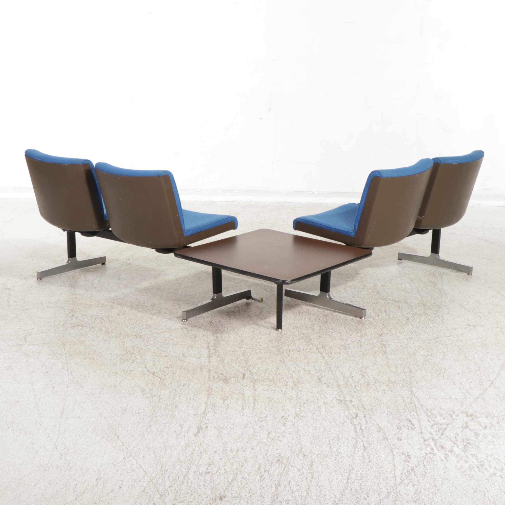 Krueger Mid Century Modern Upholstered Waiting Room Corner Seats and Table