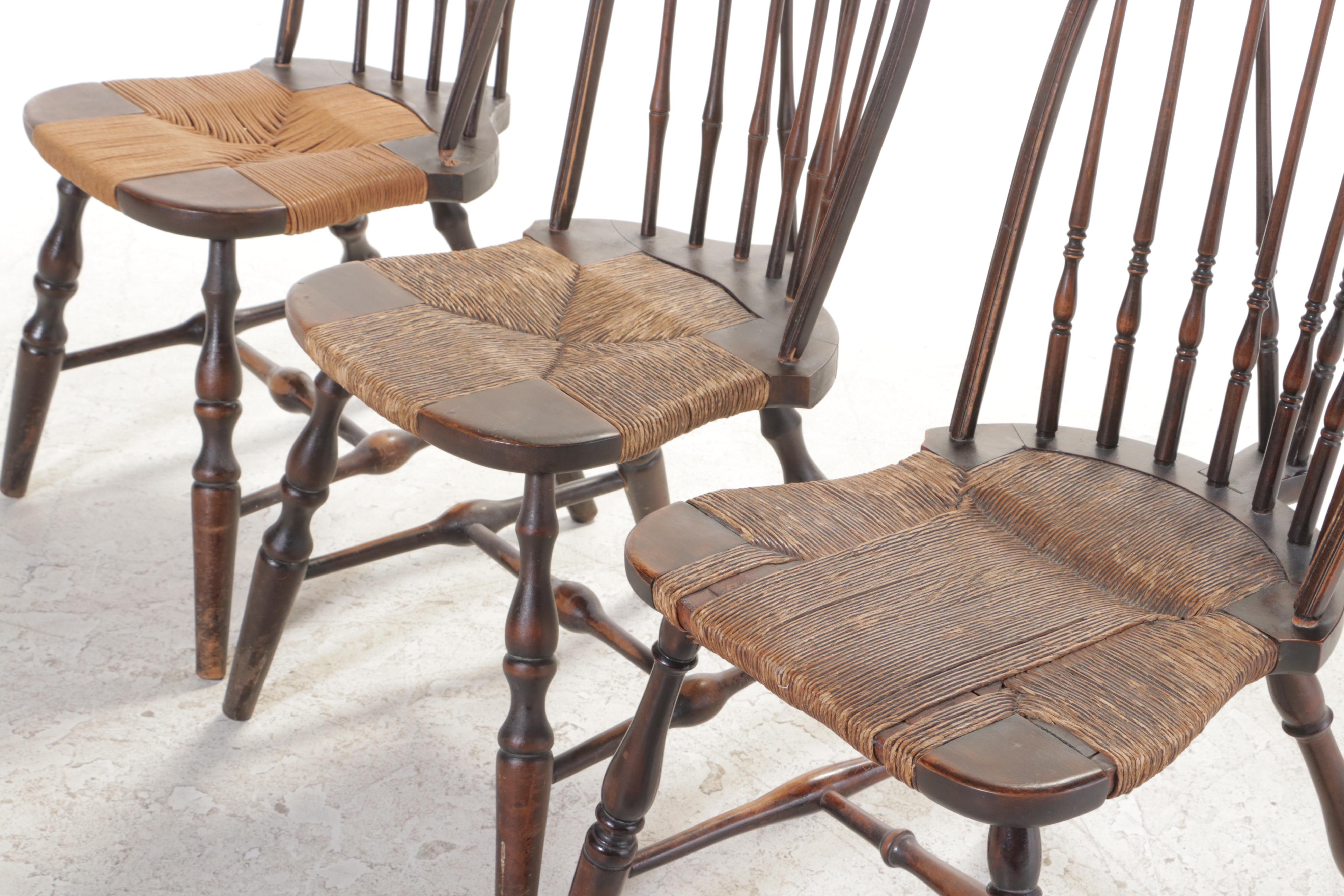 Four G. Henshaw & Sons Colonial Revival Brace-Back Windsor Dining Chairs