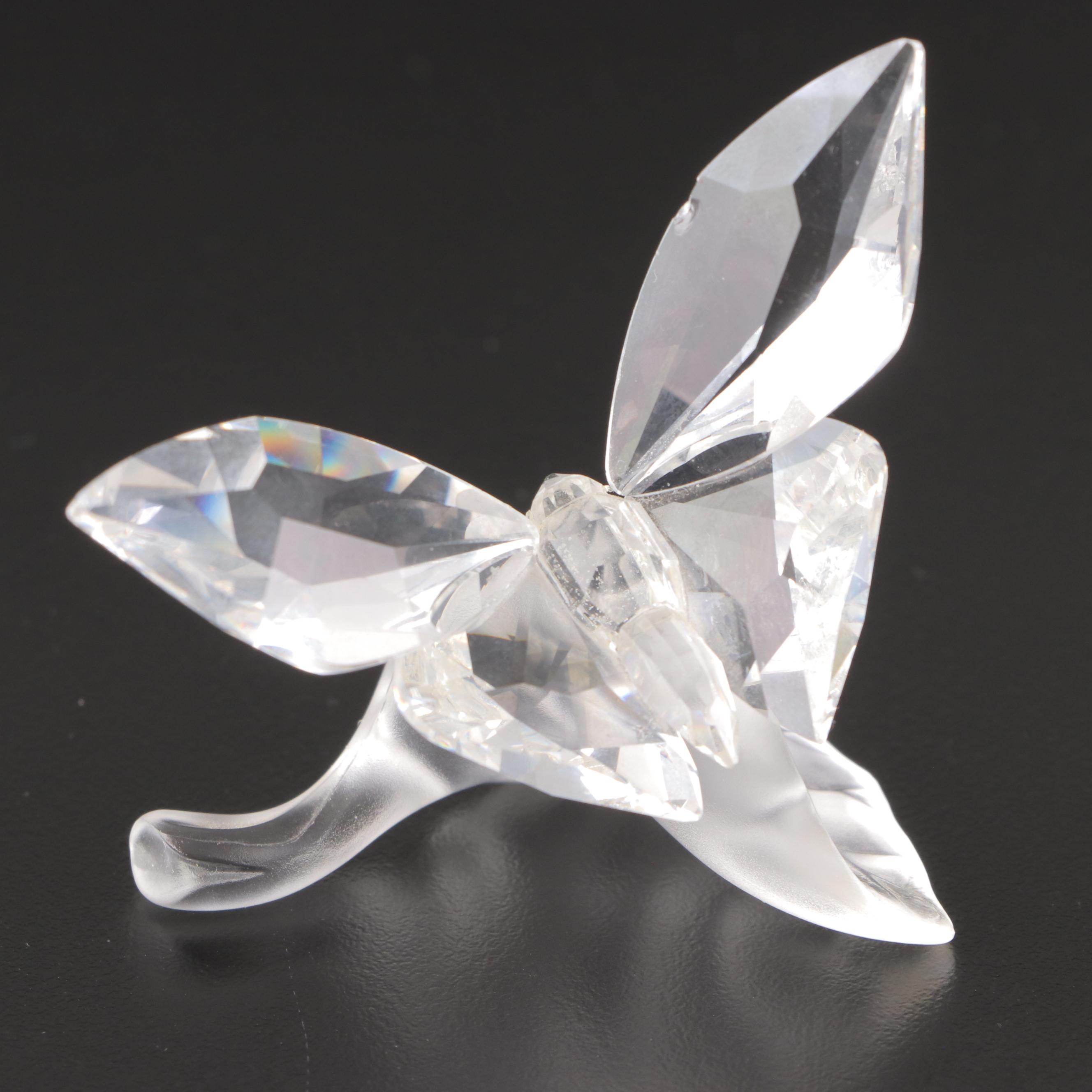 Swarovski Crystal Butterfly on Leaf and Birds in Bird Bath Figurines