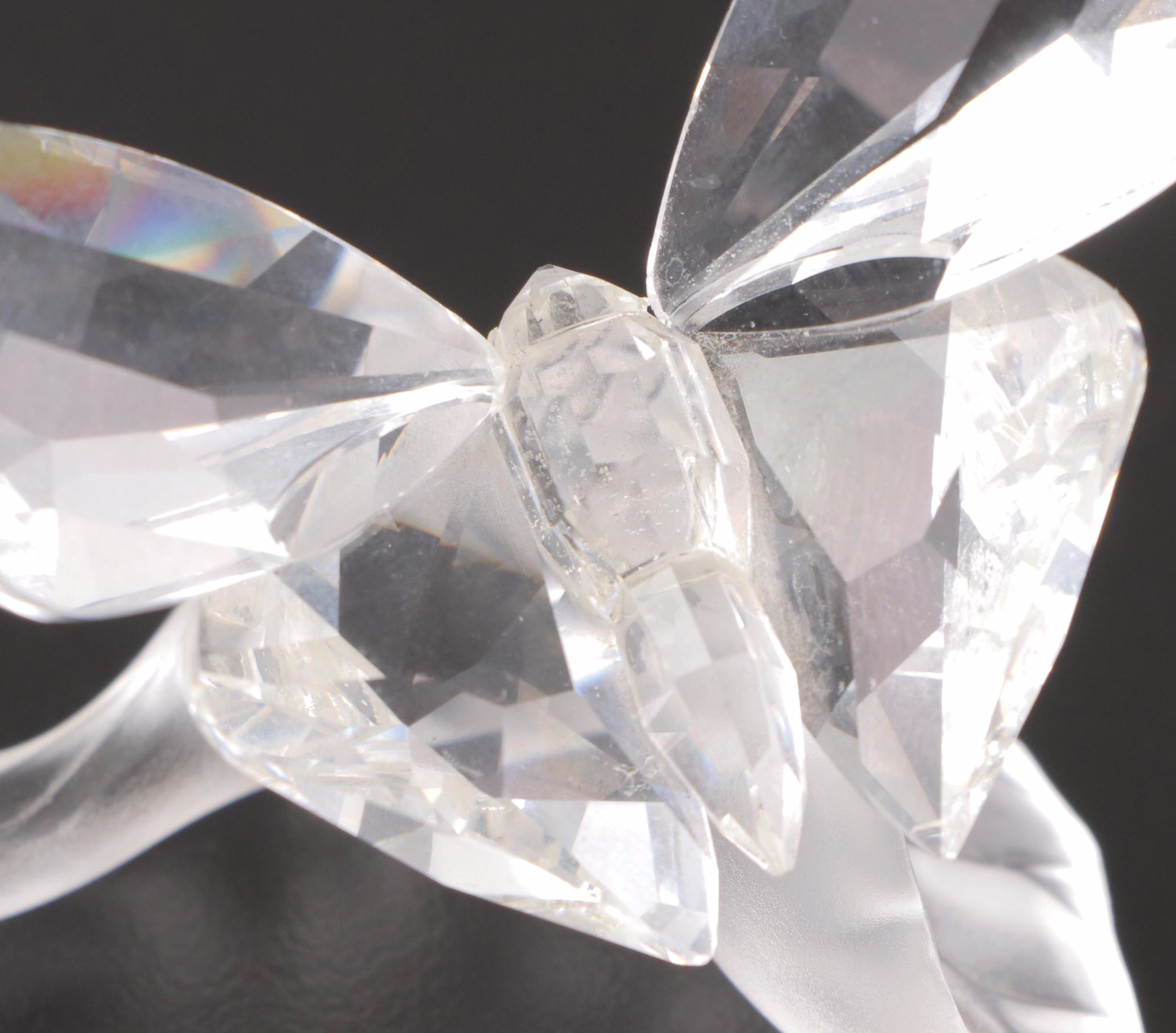 Swarovski Crystal Butterfly on Leaf and Birds in Bird Bath Figurines