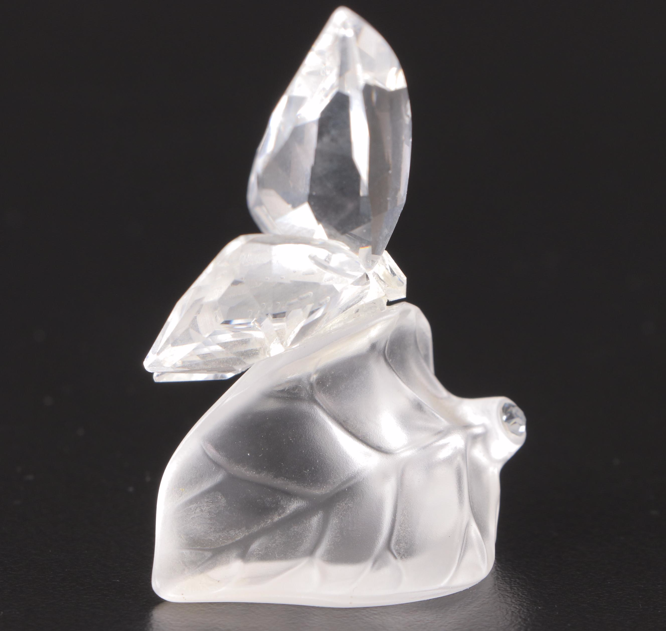 Swarovski Crystal Butterfly on Leaf and Birds in Bird Bath Figurines