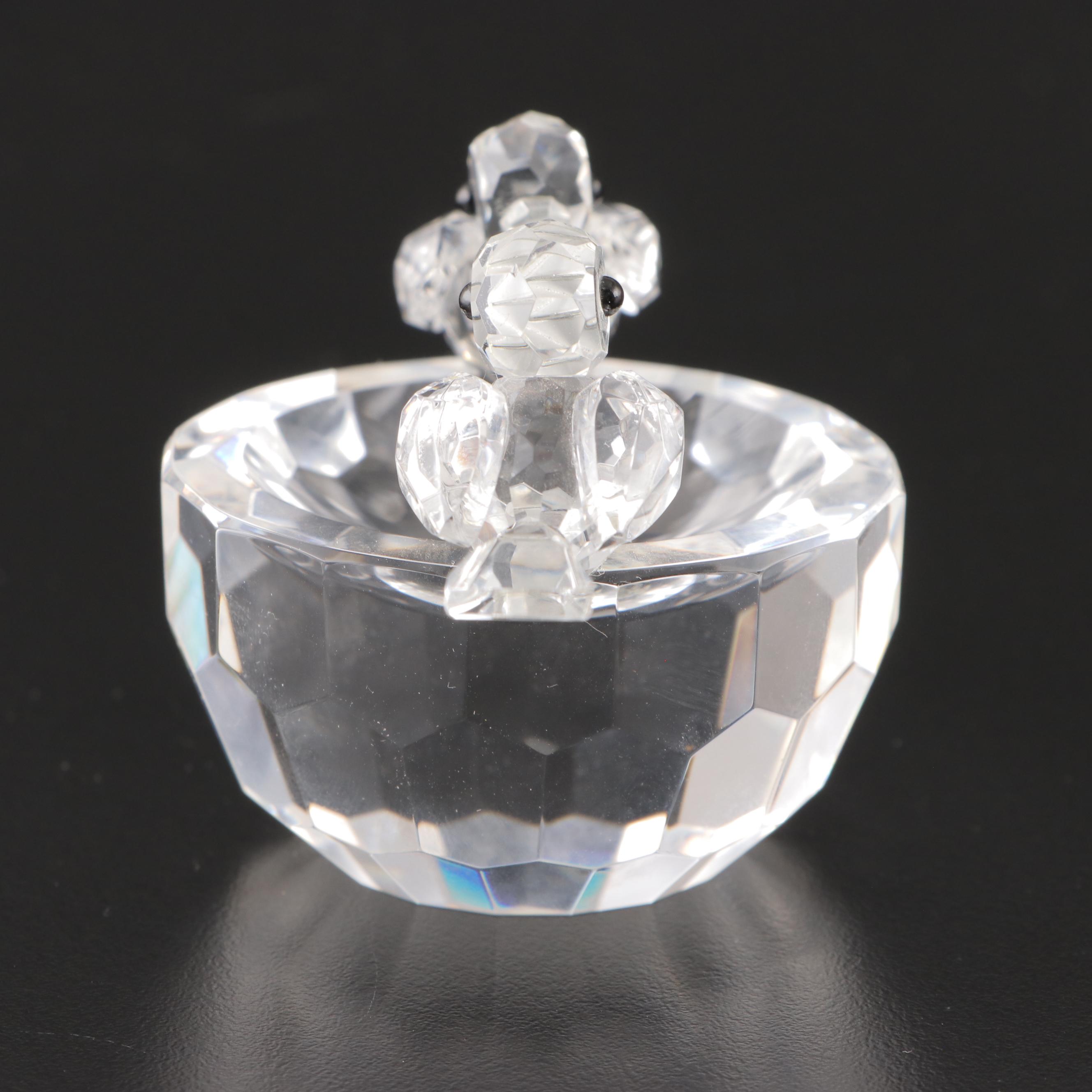 Swarovski Crystal Butterfly on Leaf and Birds in Bird Bath Figurines