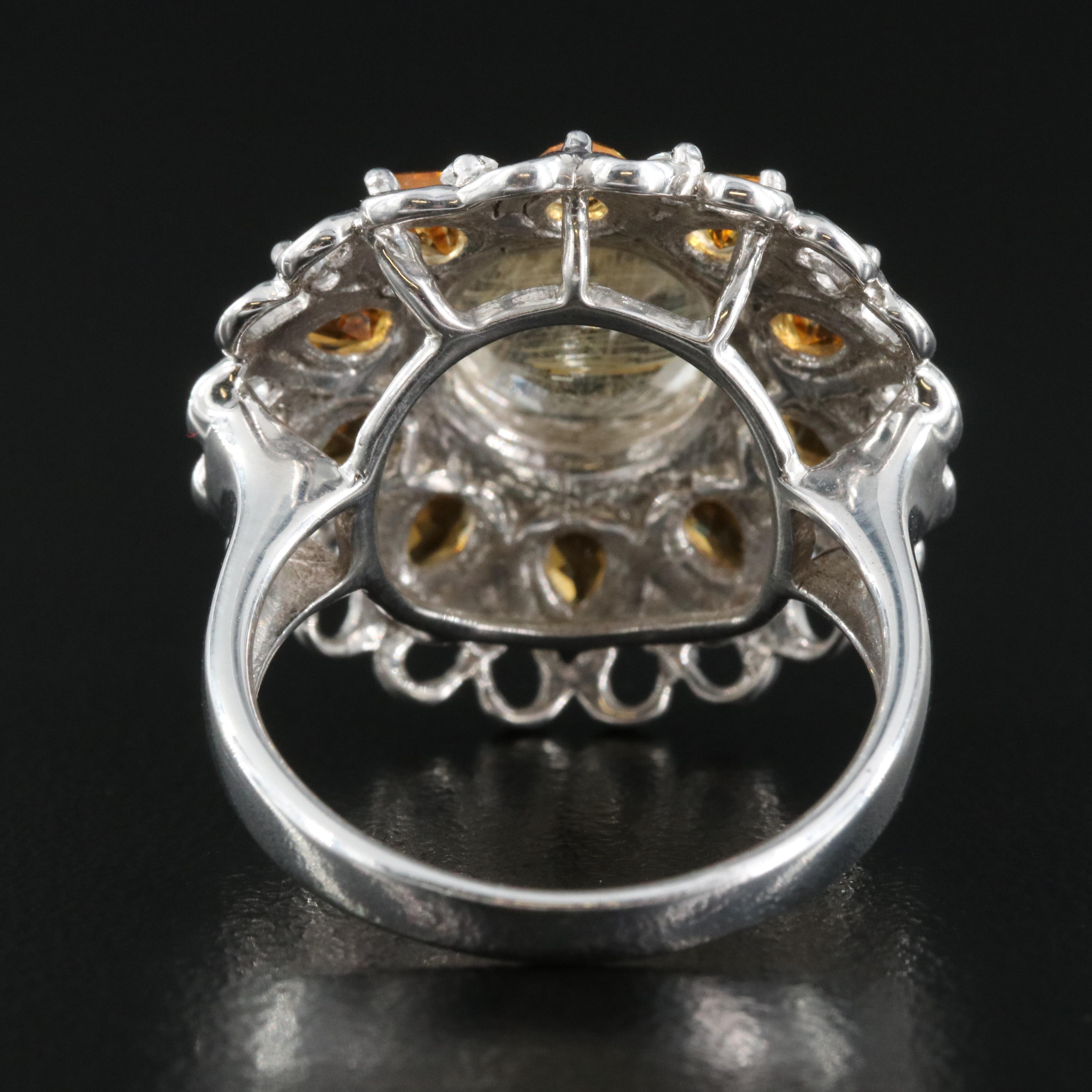 Sterling Rutilated Quartz, Citrine and Zircon Ring