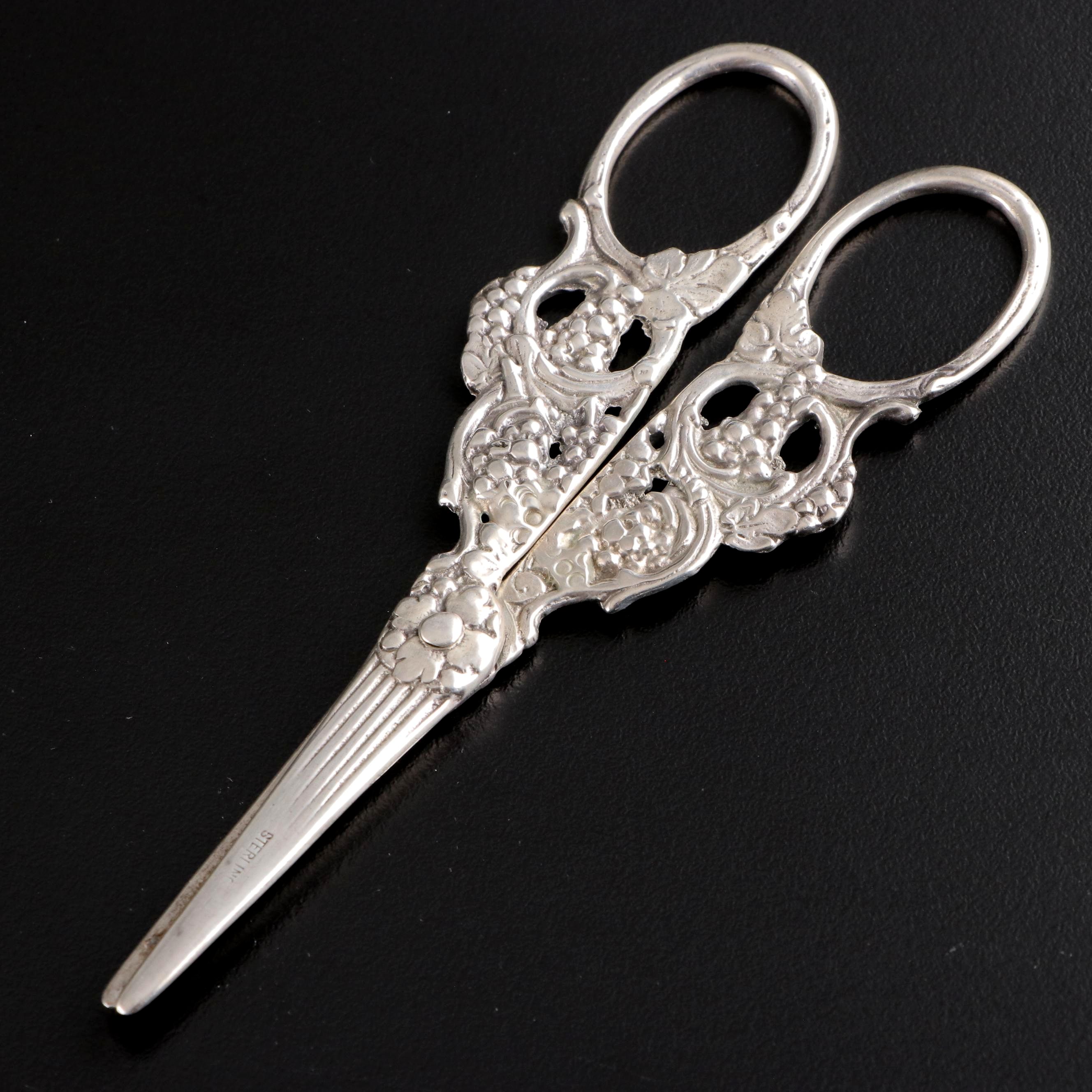 American Sterling Silver Vine Motif Grape Shears, Late 19th/ Early 20th C.