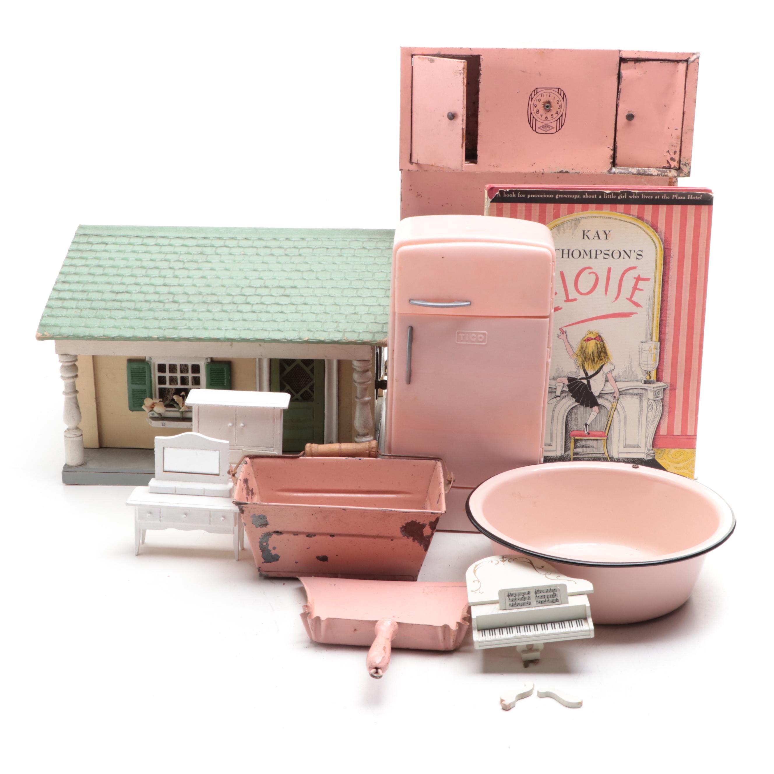Wolverine Pink Metal Stove, Schoenhut Doll House, and Other Doll Furniture
