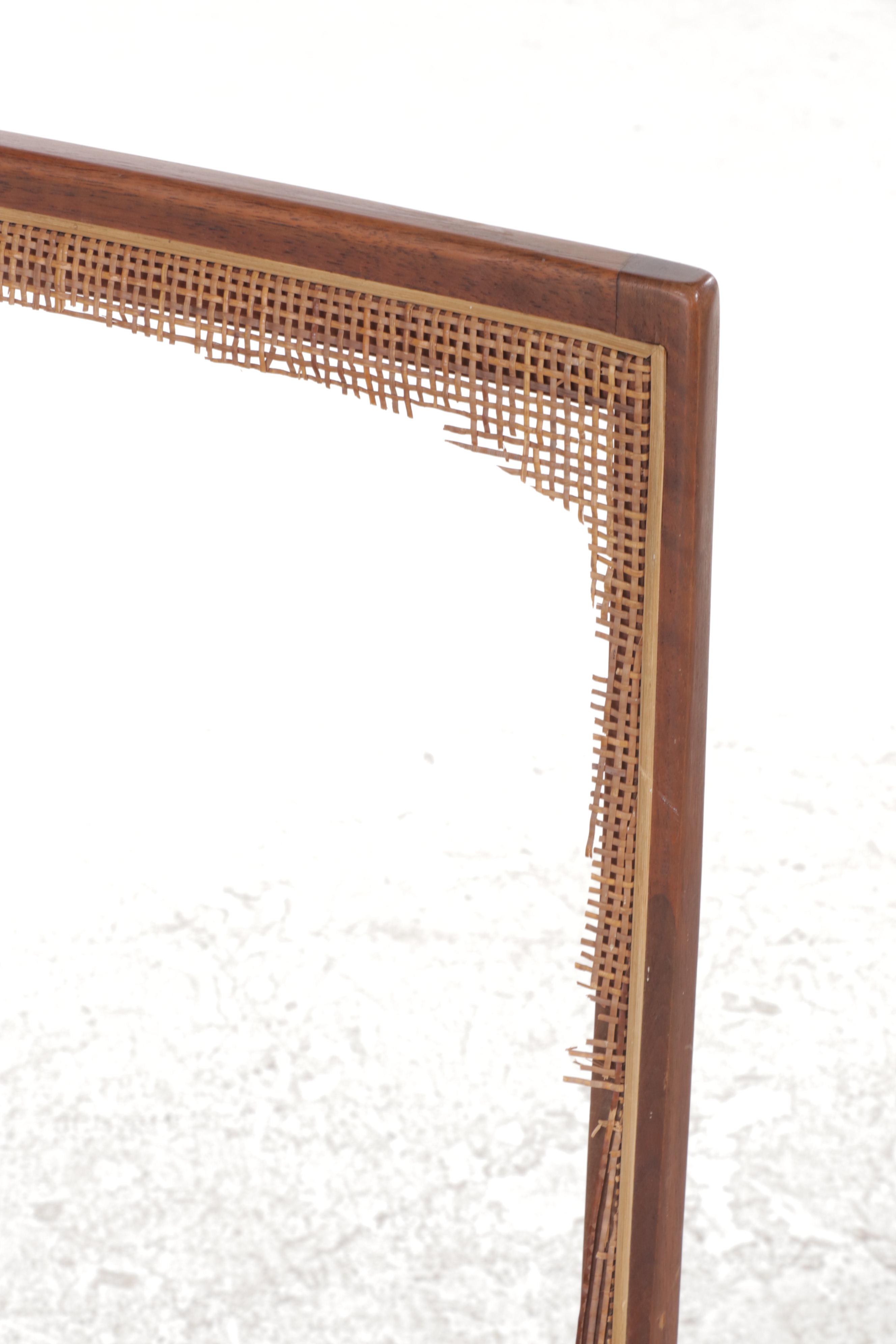 Four Dillingham Mid Century Modern Walnut and Cane Dining Chairs, 1968