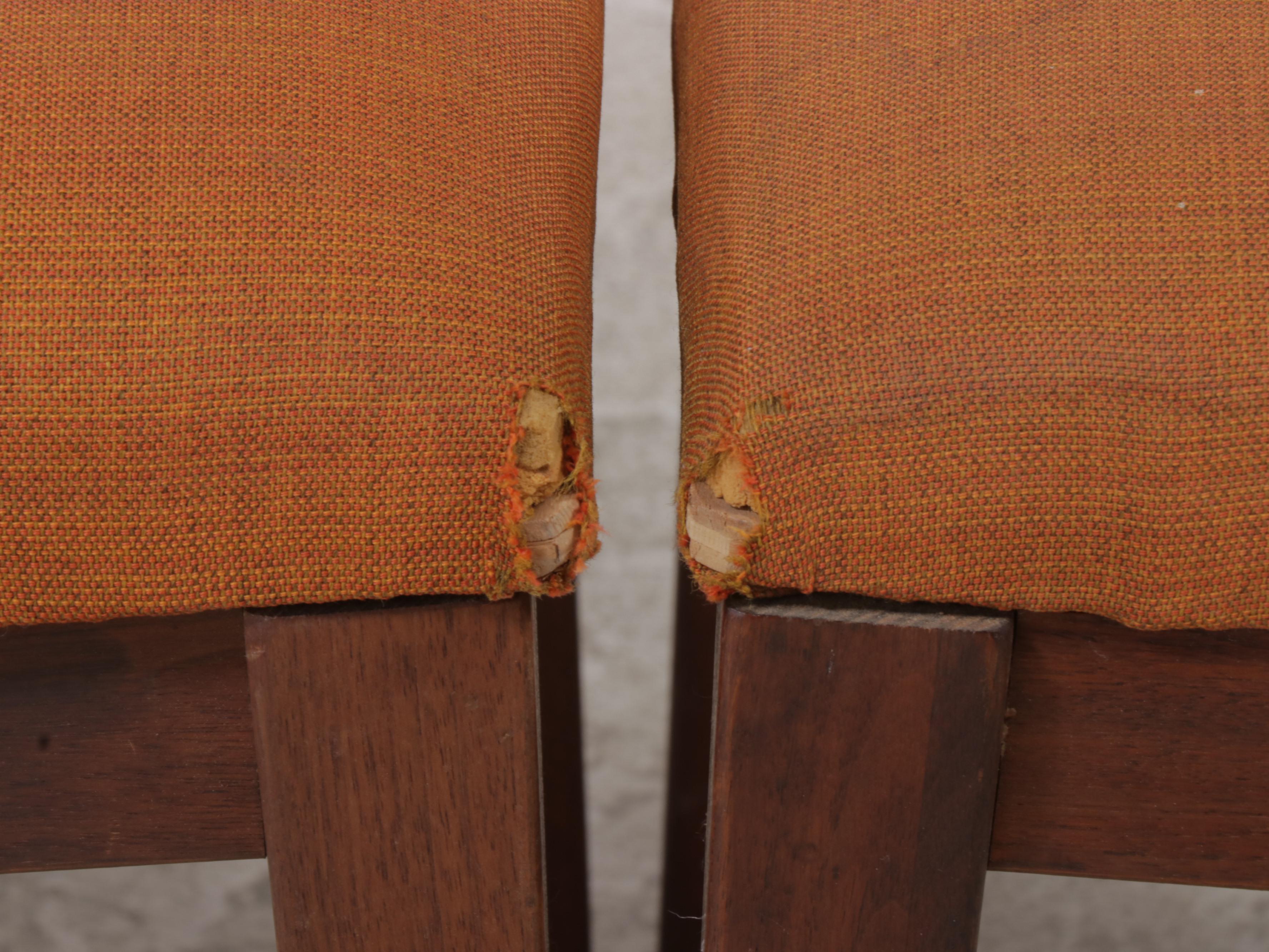 Four Dillingham Mid Century Modern Walnut and Cane Dining Chairs, 1968