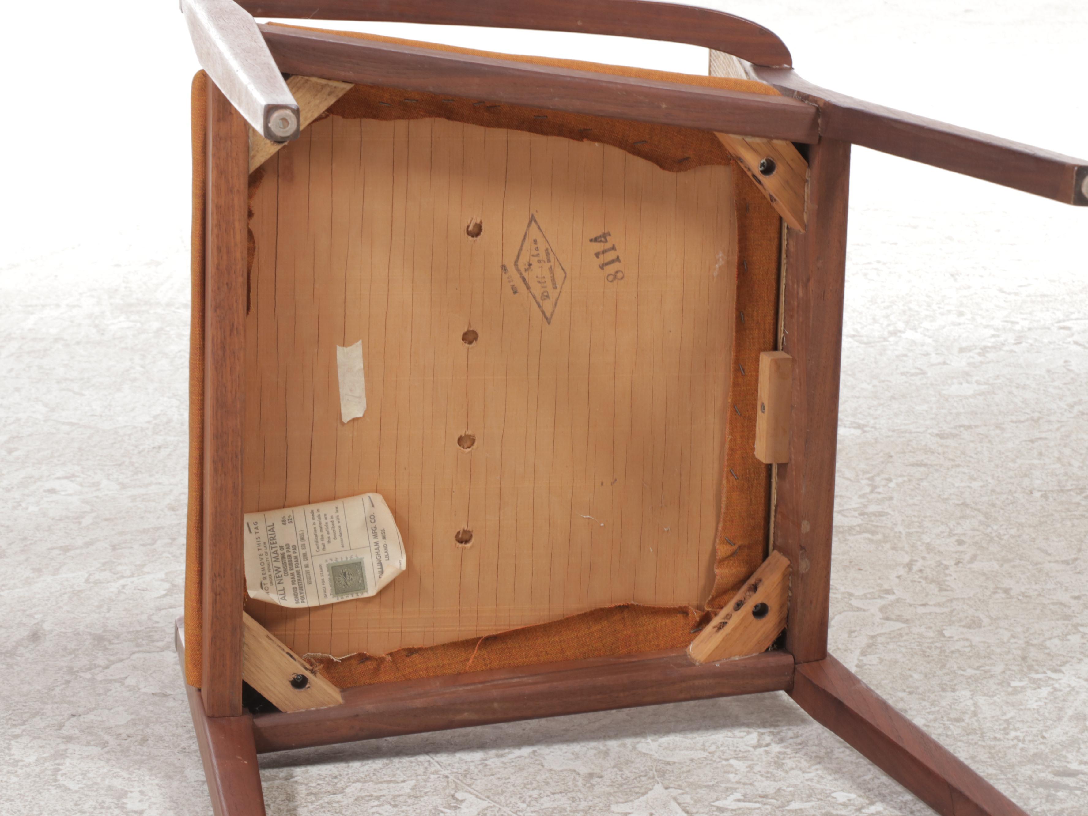 Four Dillingham Mid Century Modern Walnut and Cane Dining Chairs, 1968