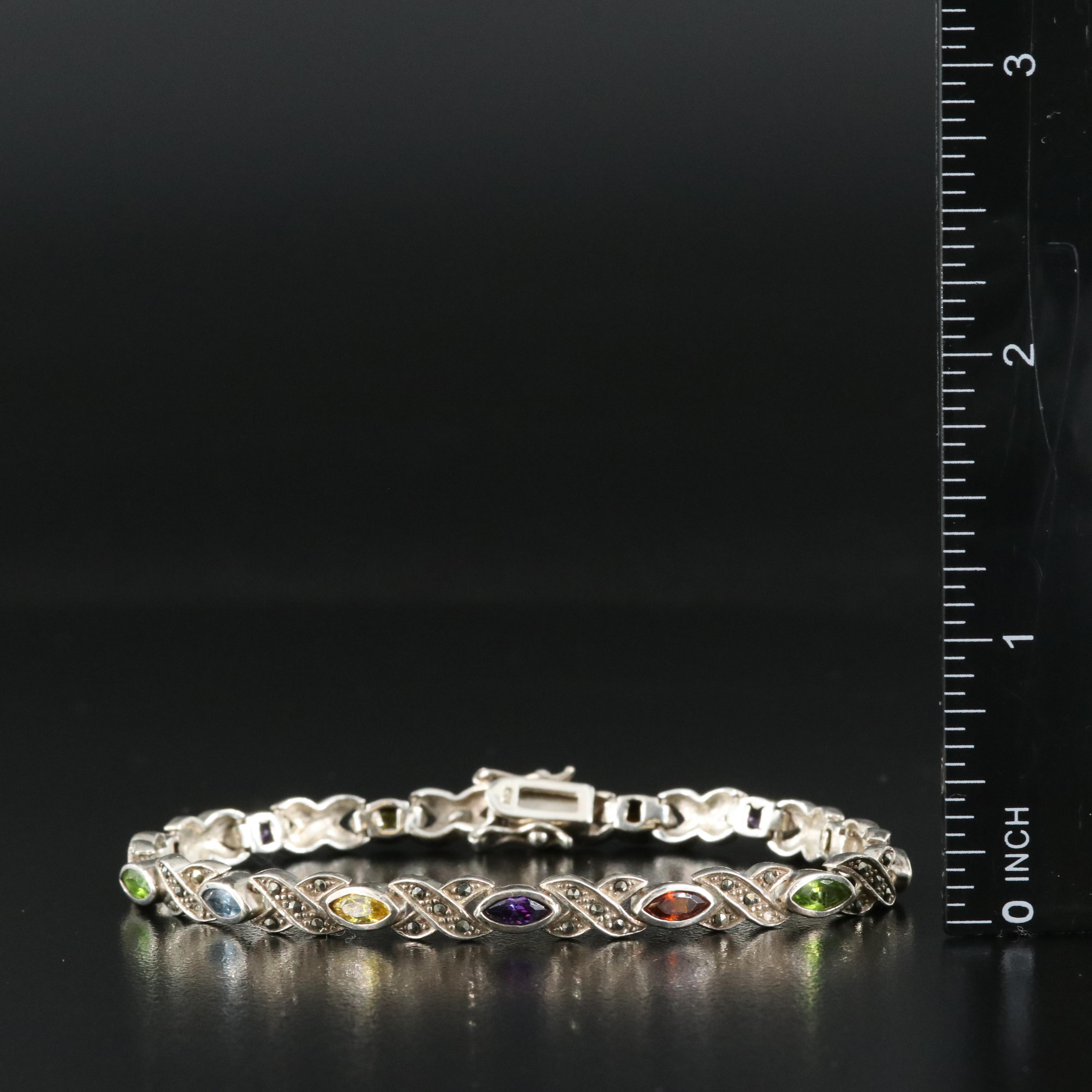 Sterling Bracelet Including Italian, Cubic Zirconia, Marcasite and Glass