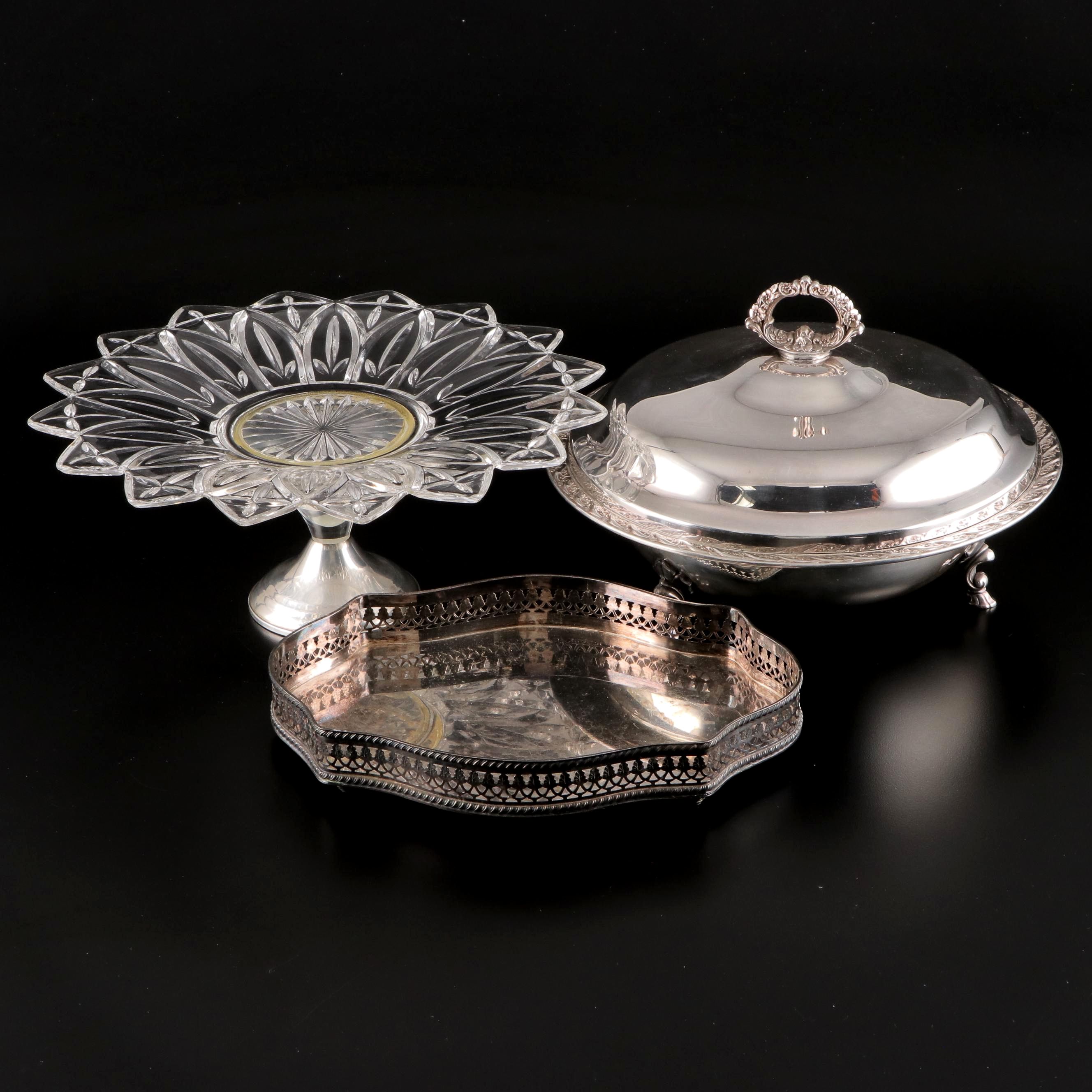 Duchin Creations Weighted Sterling and Glass Tazza and Other Serving Pieces